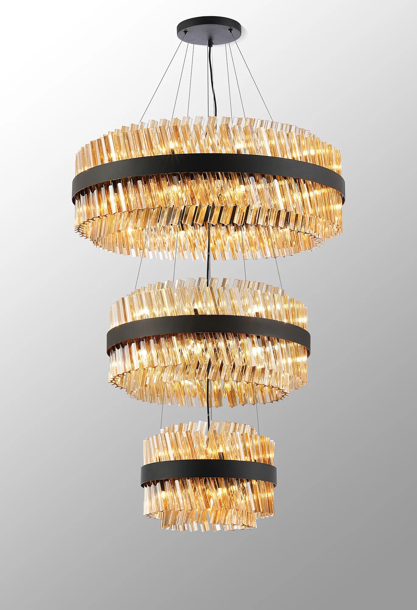 Farnley 3 Tier 80cm Pendant 24 Light - Satin Black & Amber