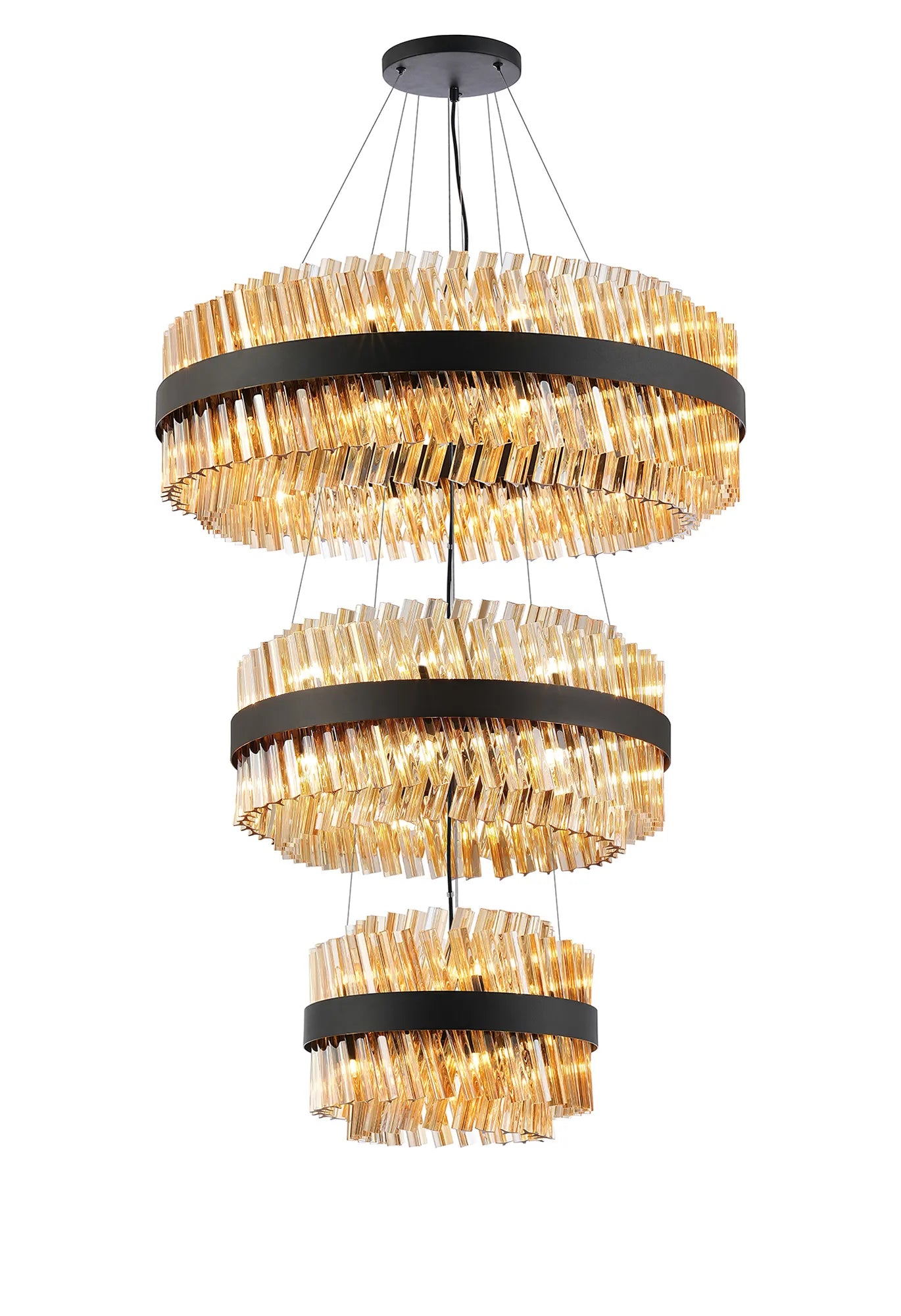 Farnley 3 Tier 80cm Pendant 24 Light - Satin Black & Amber