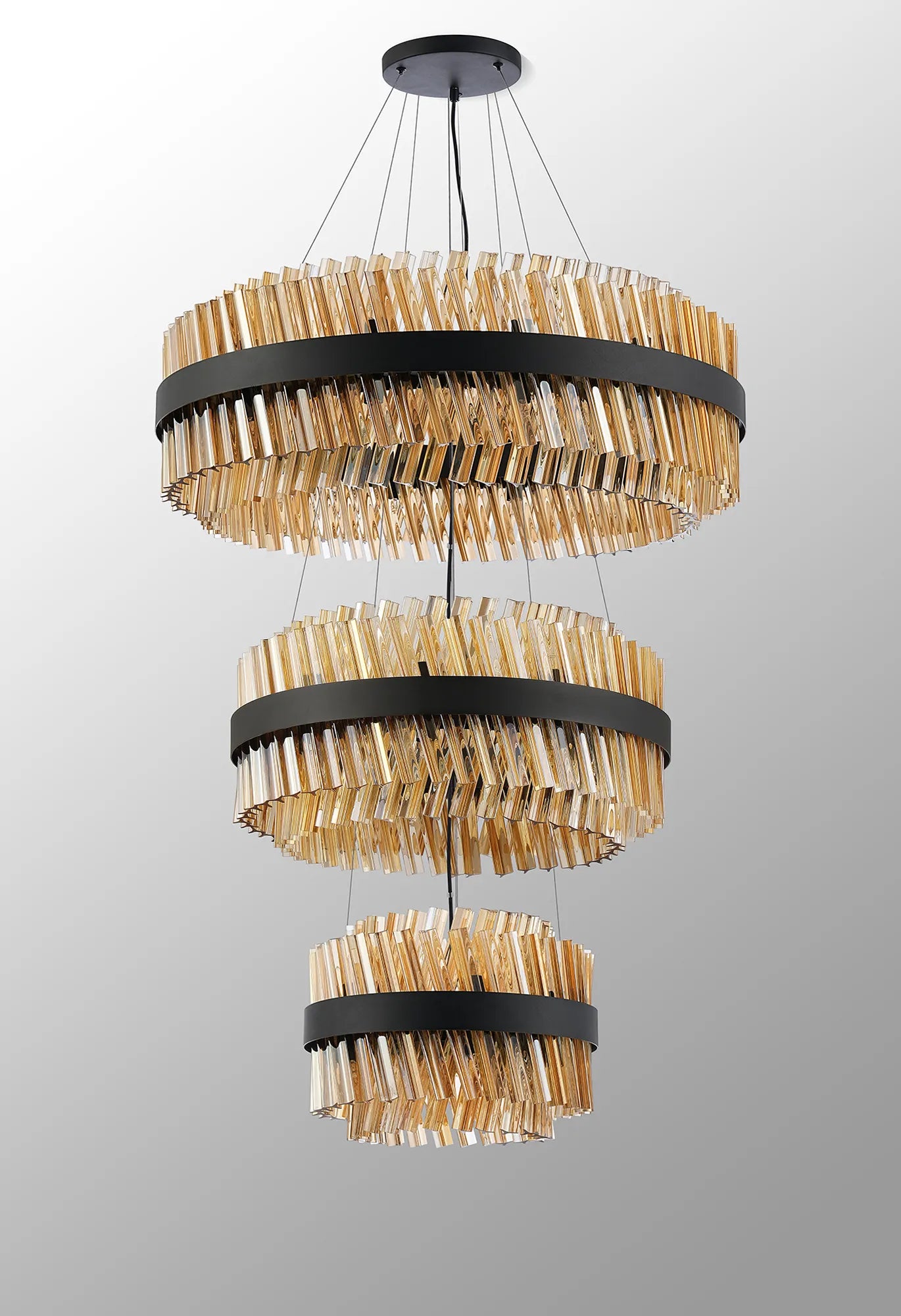 Farnley 3 Tier 80cm Pendant 24 Light - Satin Black & Amber
