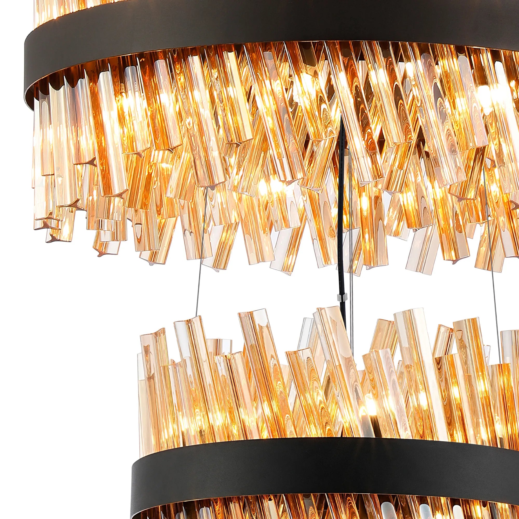Farnley 3 Tier 80cm Pendant 24 Light - Satin Black & Amber