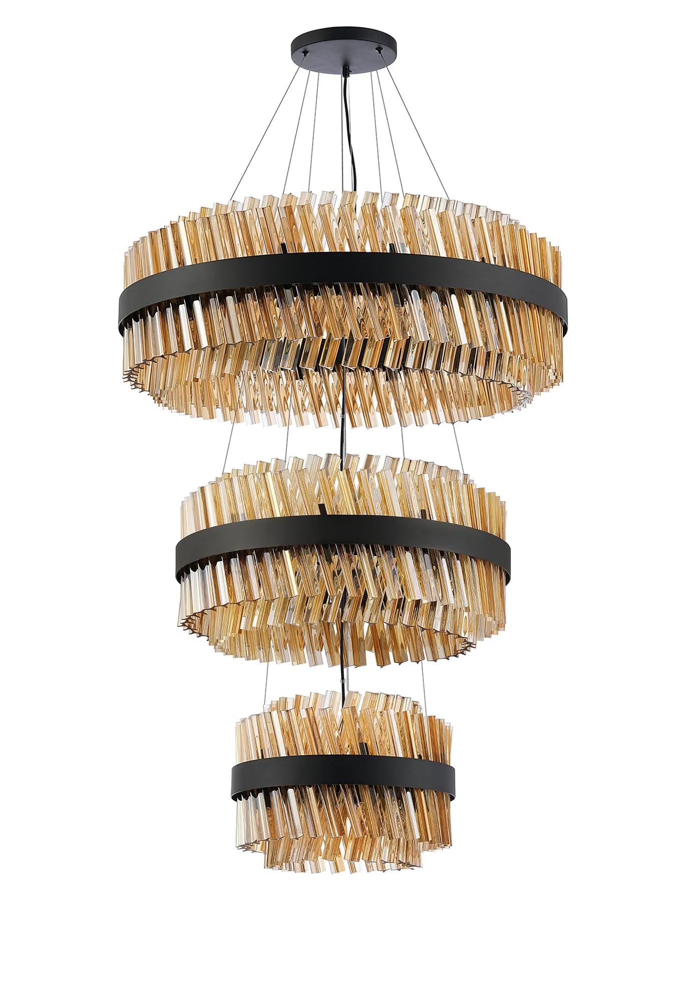 Farnley 3 Tier 80cm Pendant 24 Light - Satin Black & Amber