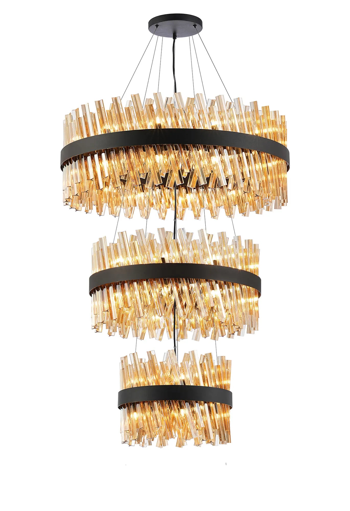 Farnley 3 Tier 80cm Pendant 24 Light - Satin Black & Amber