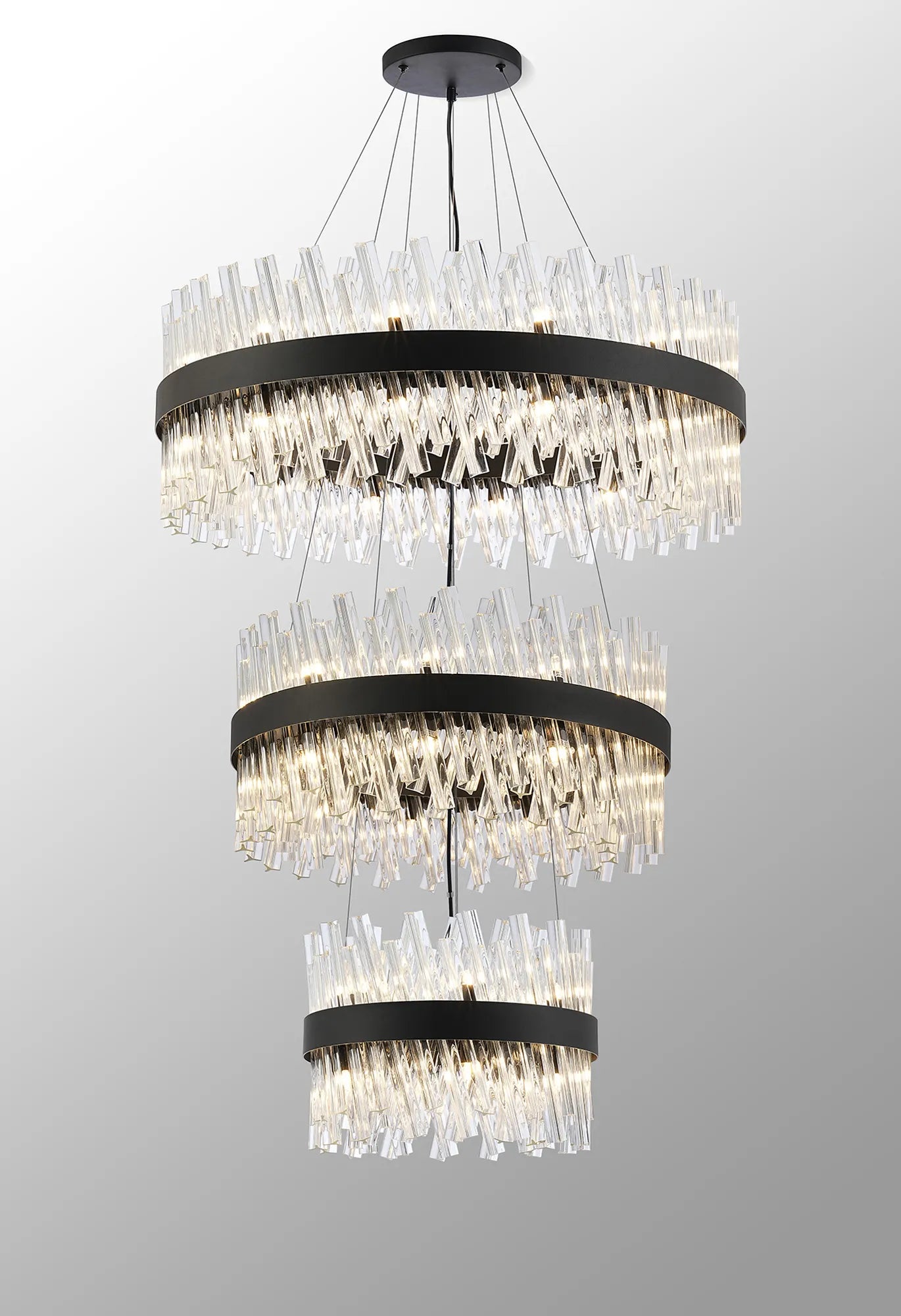 Farnley 3 Tier 80cm Pendant 24 Light - Satin Black & Clear