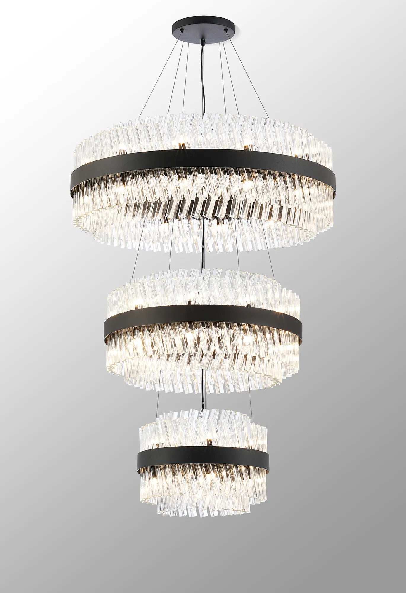 Farnley 3 Tier 80cm Pendant 24 Light - Satin Black & Clear