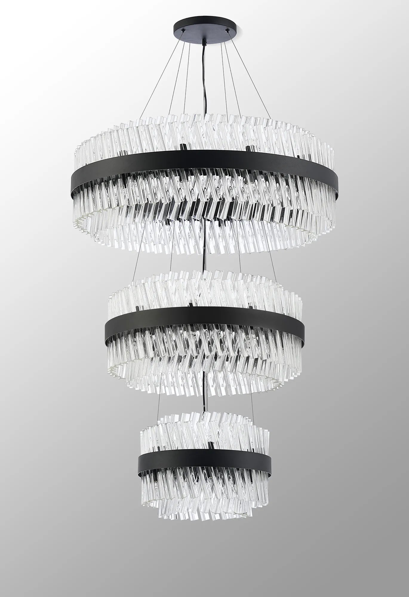 Farnley 3 Tier 80cm Pendant 24 Light - Satin Black & Clear
