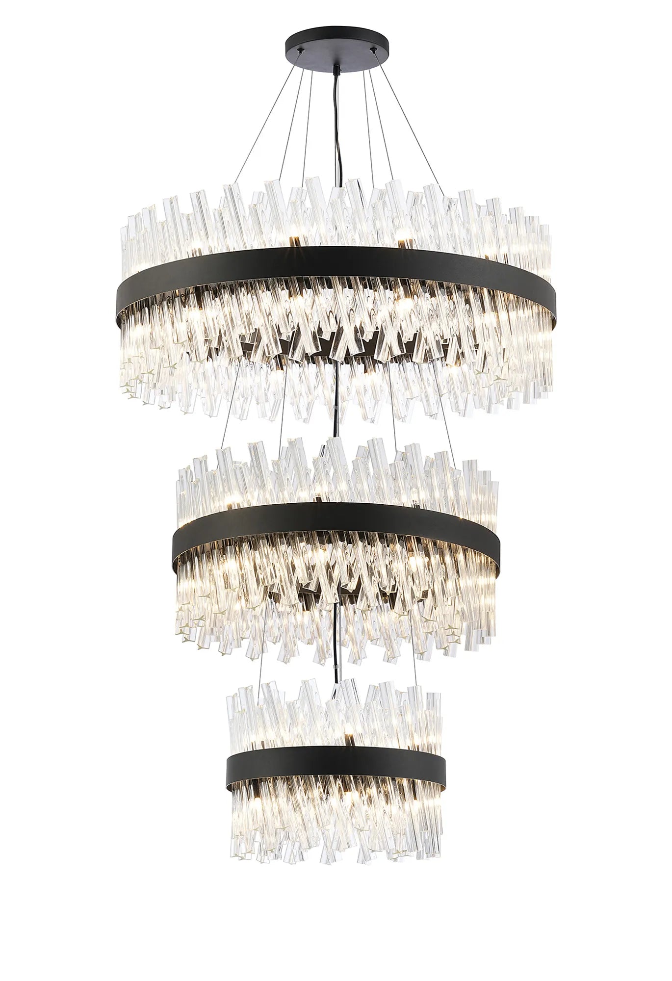 Farnley 3 Tier 80cm Pendant 24 Light - Satin Black & Clear