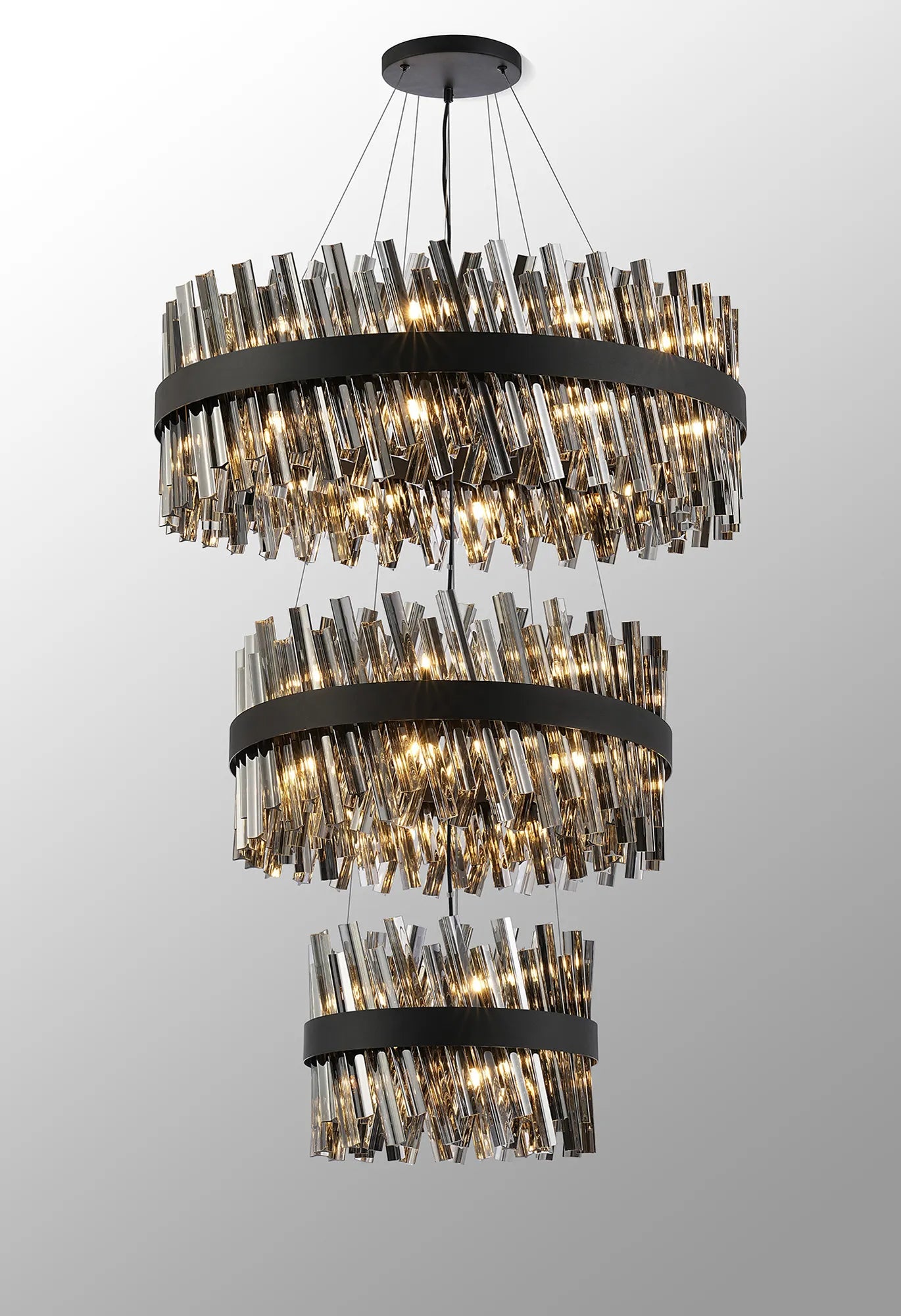 Farnley 3 Tier 80cm Pendant 24 Light - Satin Black & Smoke