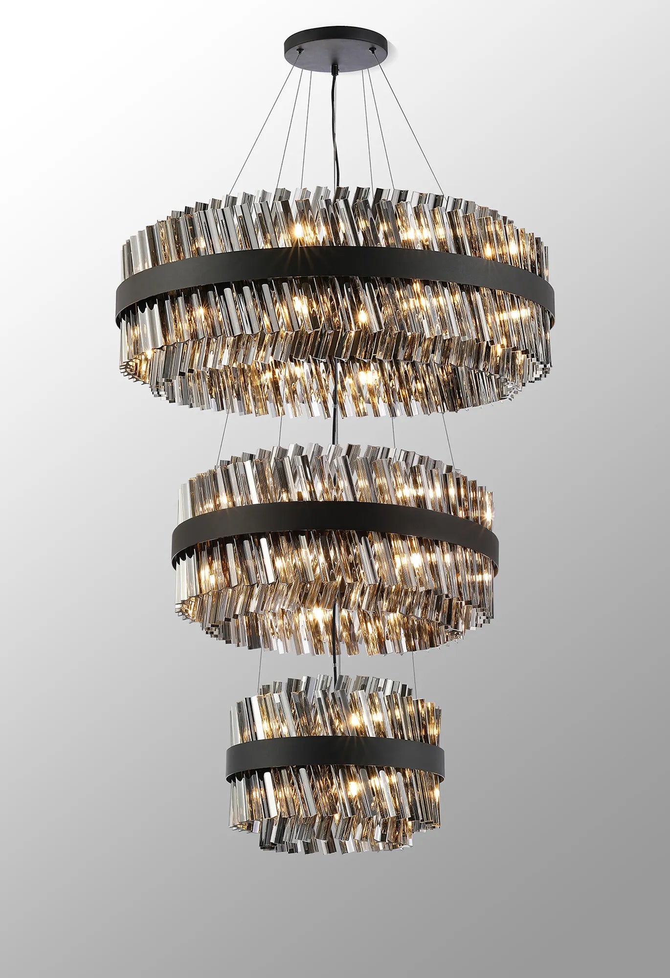 Farnley 3 Tier 80cm Pendant 24 Light - Satin Black & Smoke