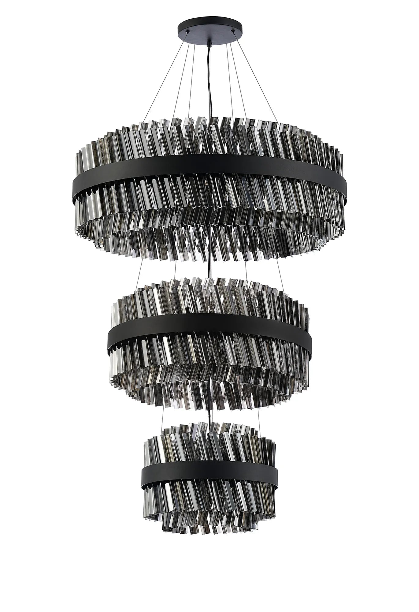 Farnley 3 Tier 80cm Pendant 24 Light - Satin Black & Smoke