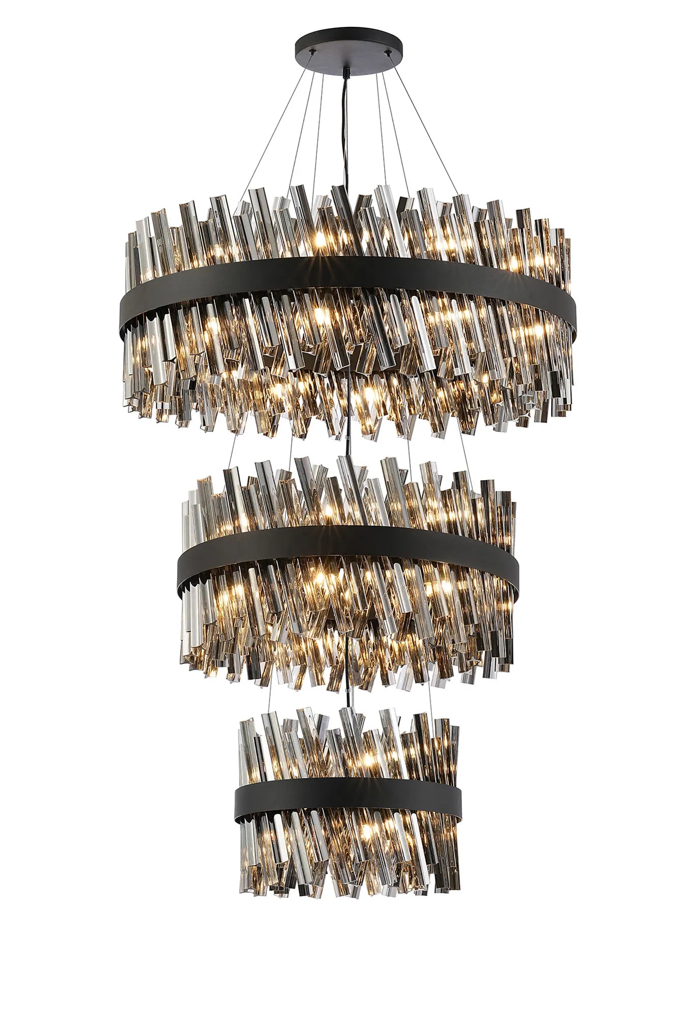Farnley 3 Tier 80cm Pendant 24 Light - Satin Black & Smoke