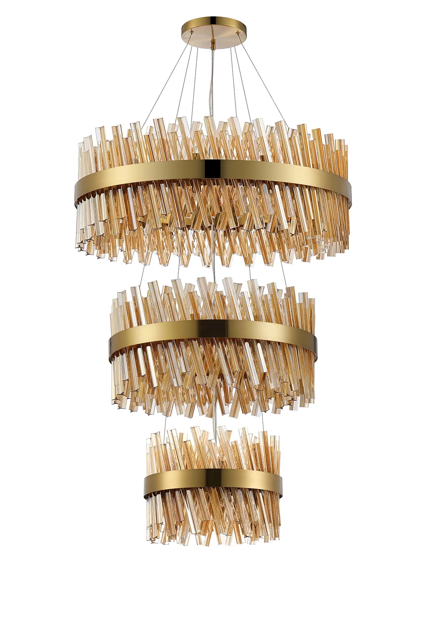 Farnley 3 Tier 80cm Pendant 24 Light - Brass & Amber