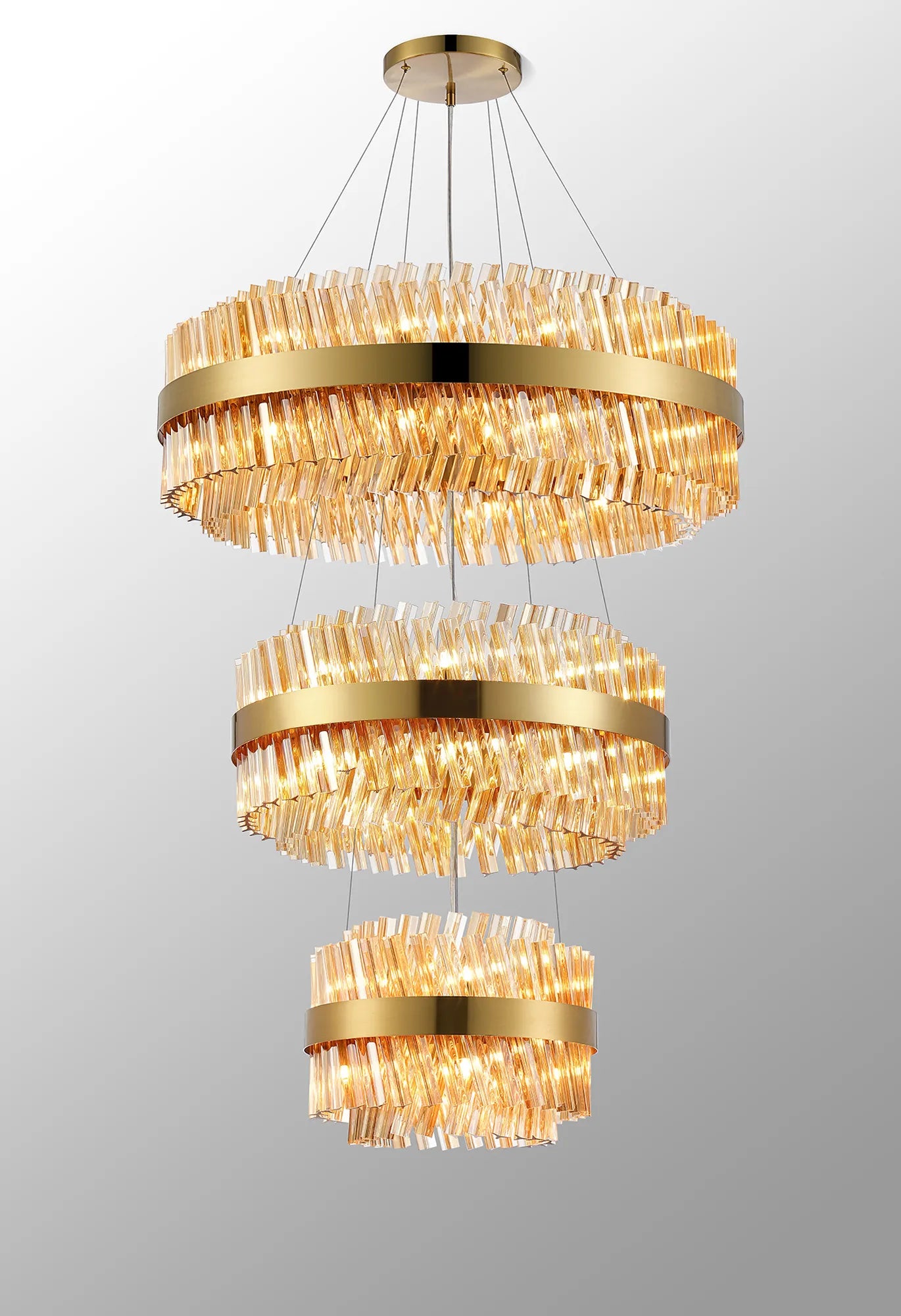 Farnley 3 Tier 80cm Pendant 24 Light - Brass & Amber