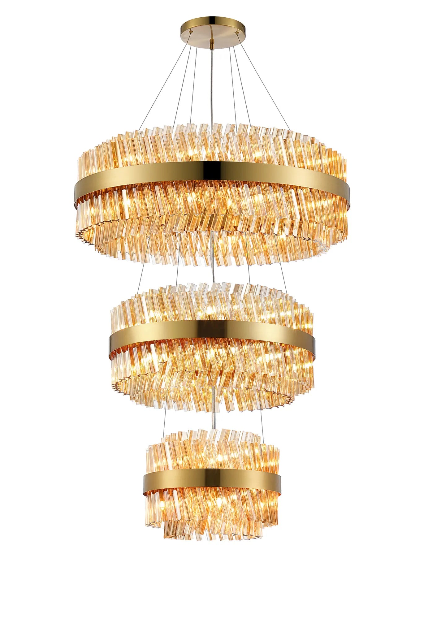 Farnley 3 Tier 80cm Pendant 24 Light - Brass & Amber