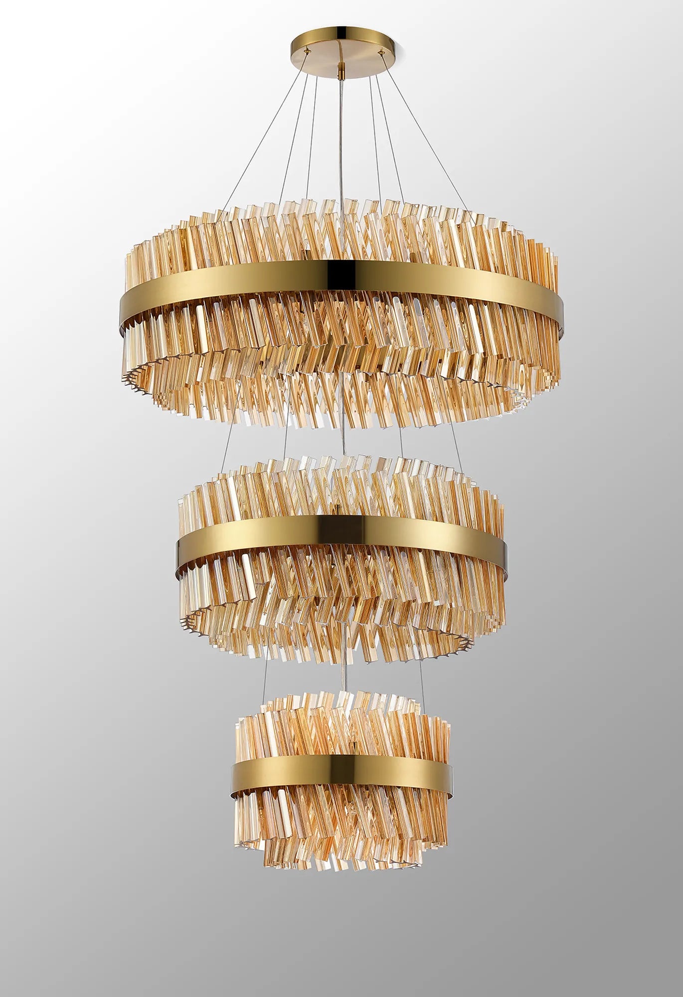 Farnley 3 Tier 80cm Pendant 24 Light - Brass & Amber