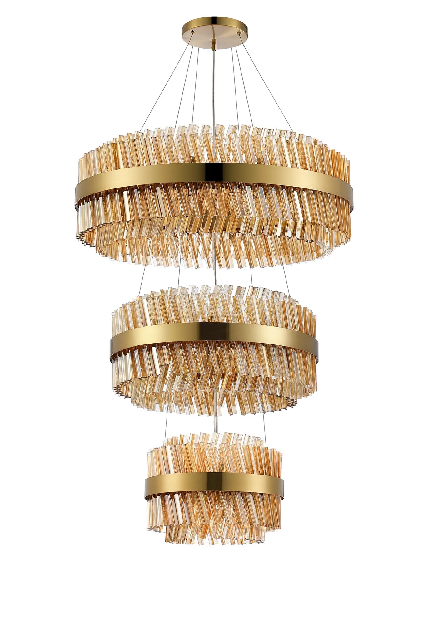 Farnley 3 Tier 80cm Pendant 24 Light - Brass & Amber