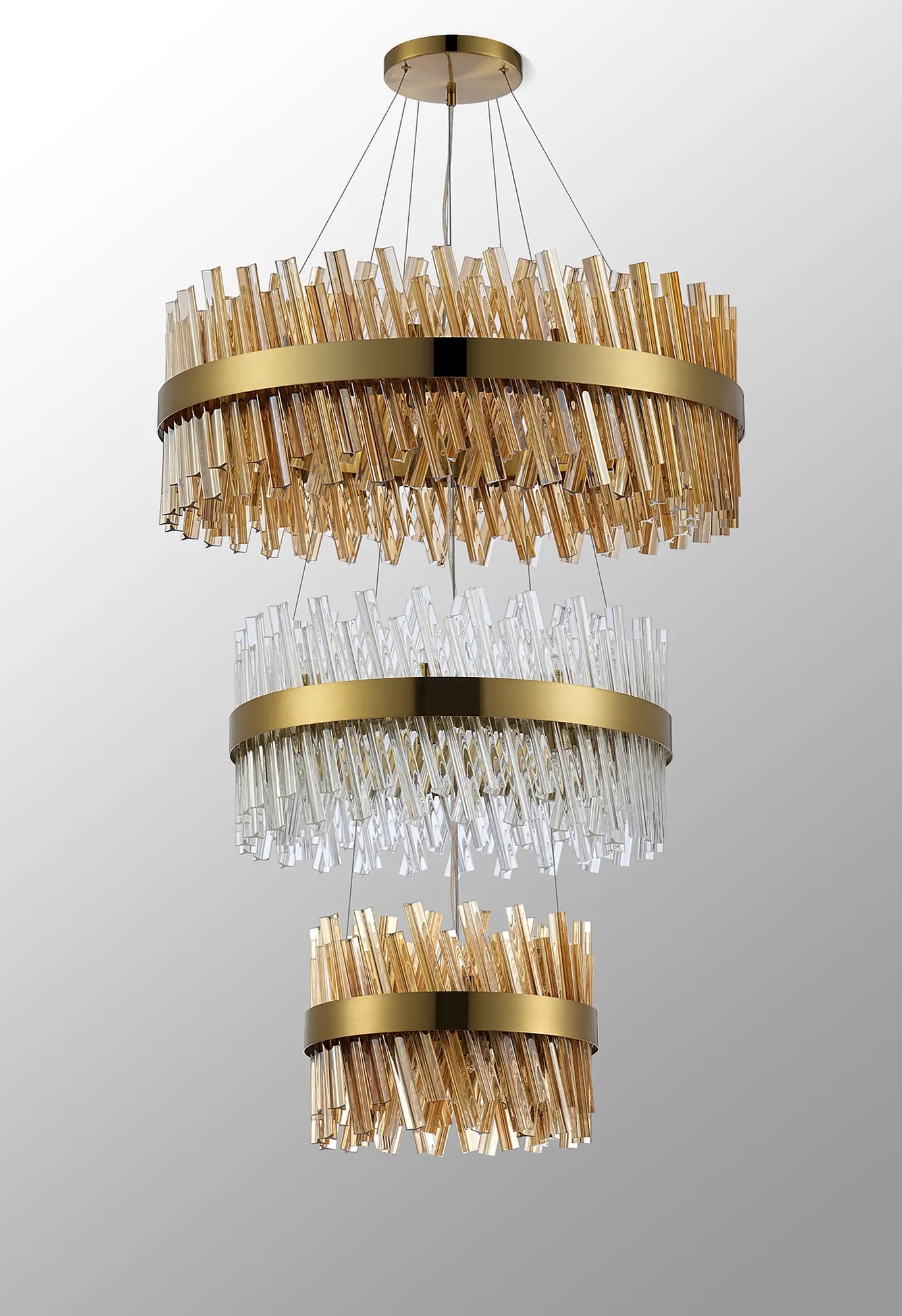 Farnley 3 Tier 80cm Pendant 24 Light - Brass & Amber & Clear