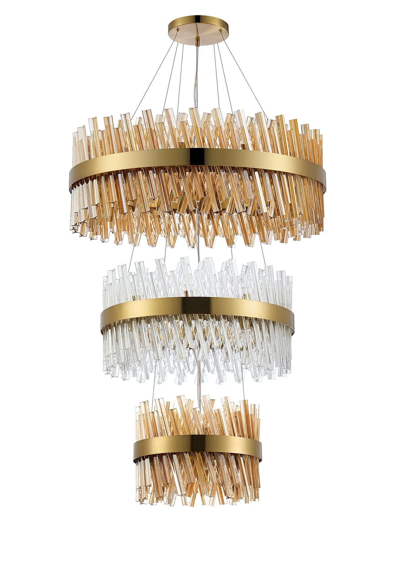 Farnley 3 Tier 80cm Pendant 24 Light - Brass & Amber & Clear