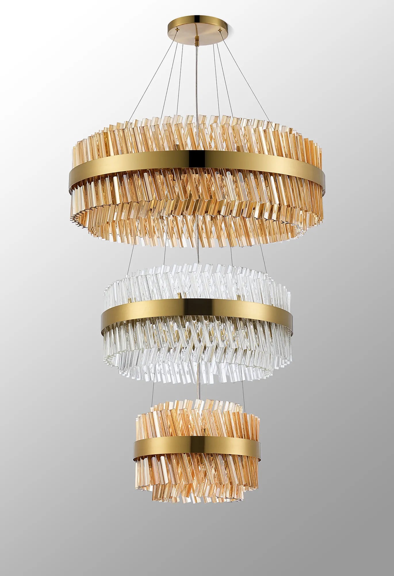 Farnley 3 Tier 80cm Pendant 24 Light - Brass & Amber & Clear