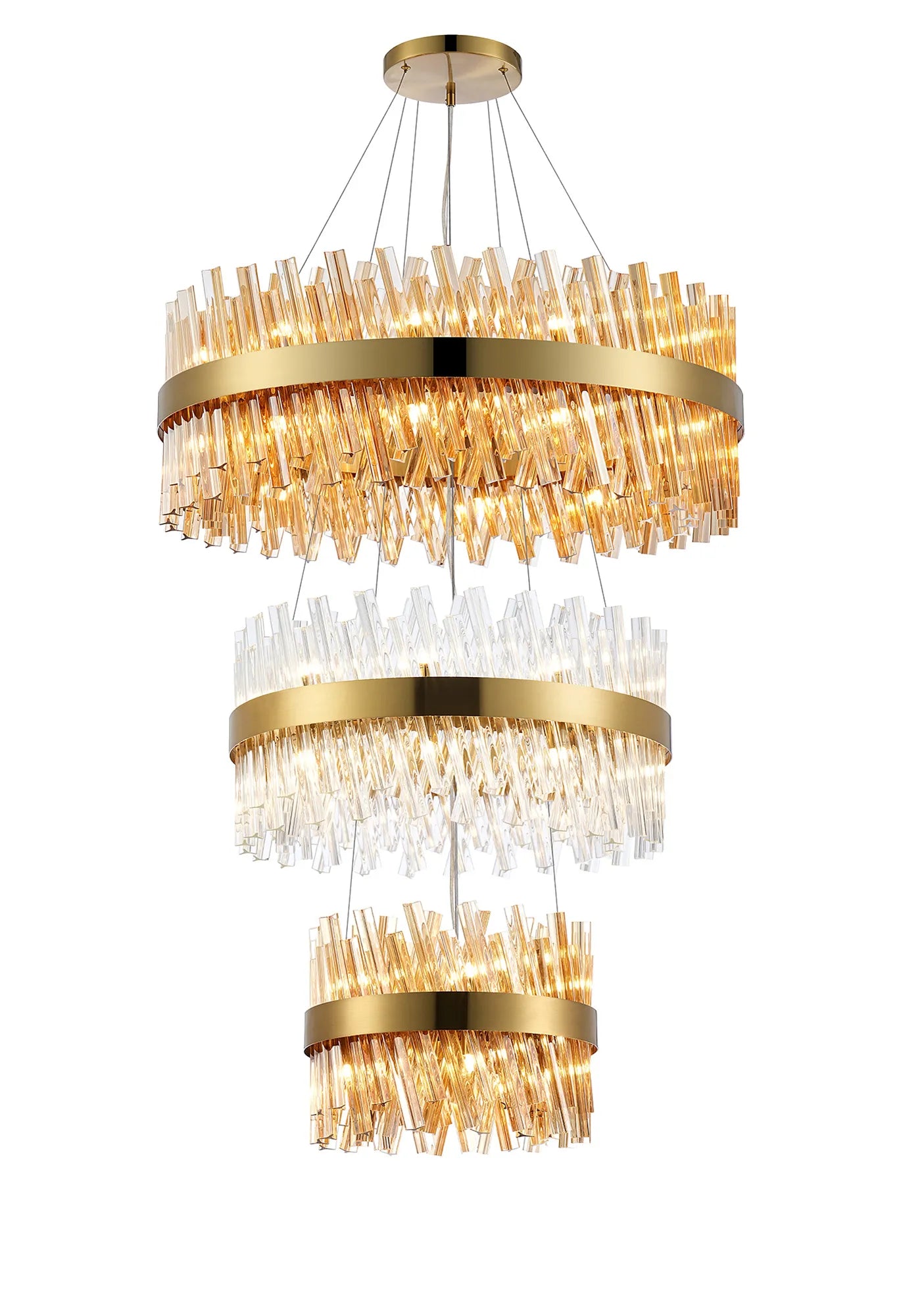 Farnley 3 Tier 80cm Pendant 24 Light - Brass & Amber & Clear