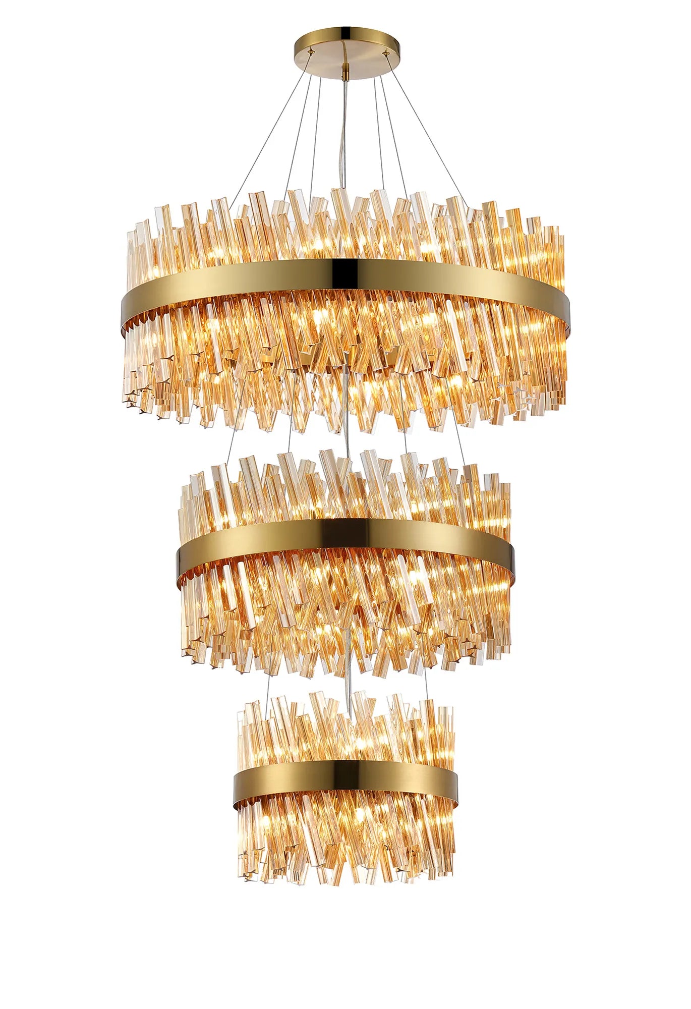 Farnley 3 Tier 80cm Pendant 24 Light - Brass & Amber