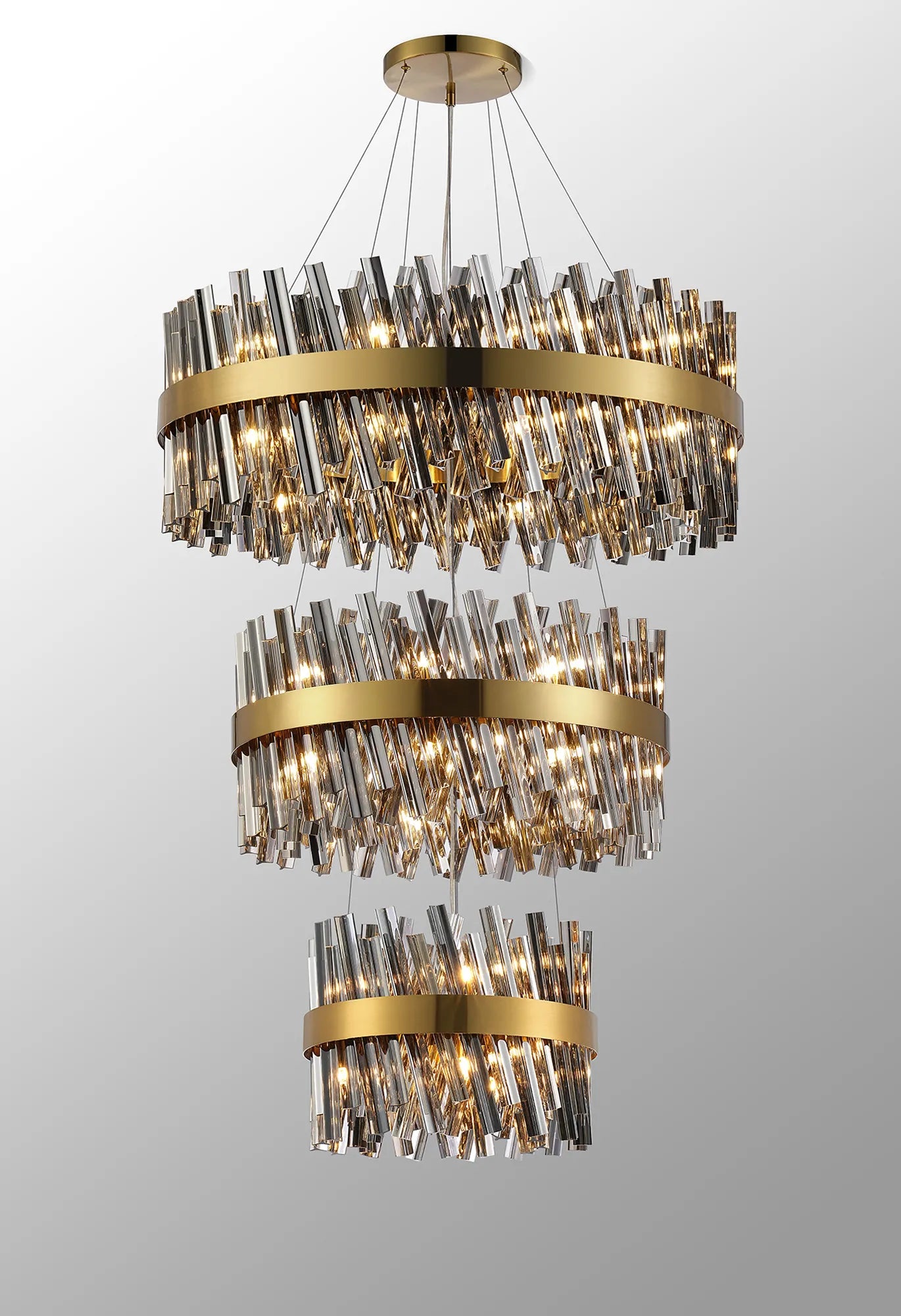 Farnley 3 Tier 80cm Pendant 24 Light - Brass & Smoke