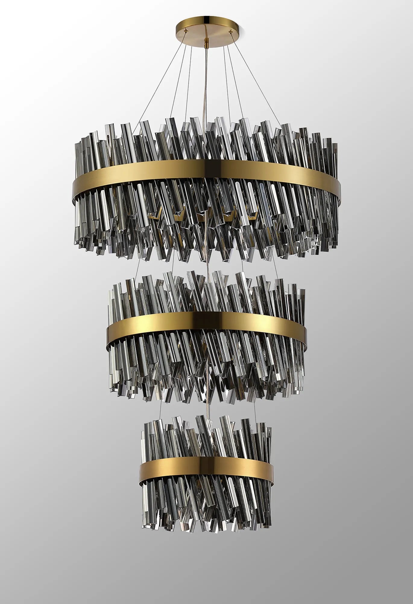 Farnley 3 Tier 80cm Pendant 24 Light - Brass & Smoke