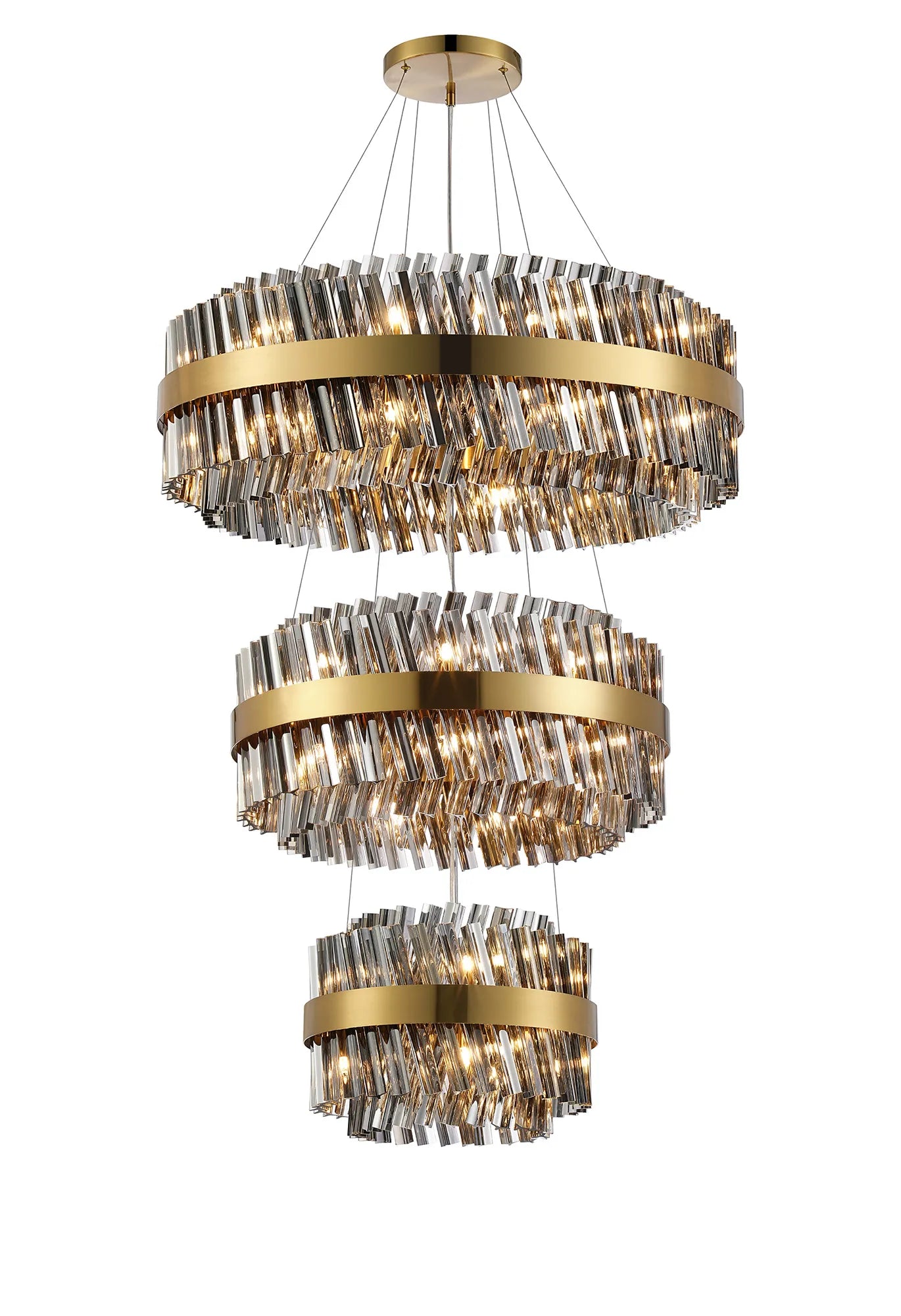 Farnley 3 Tier 80cm Pendant 24 Light - Brass & Smoke