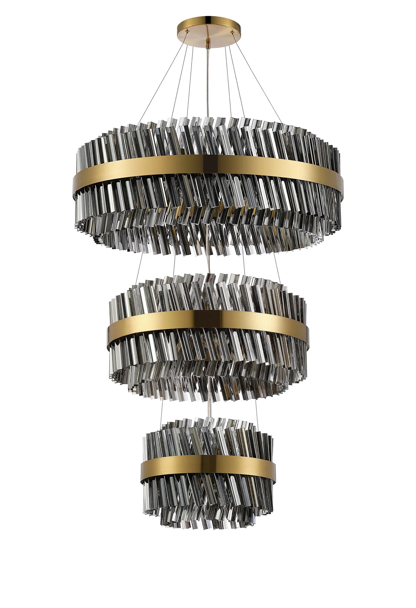 Farnley 3 Tier 80cm Pendant 24 Light - Brass & Smoke