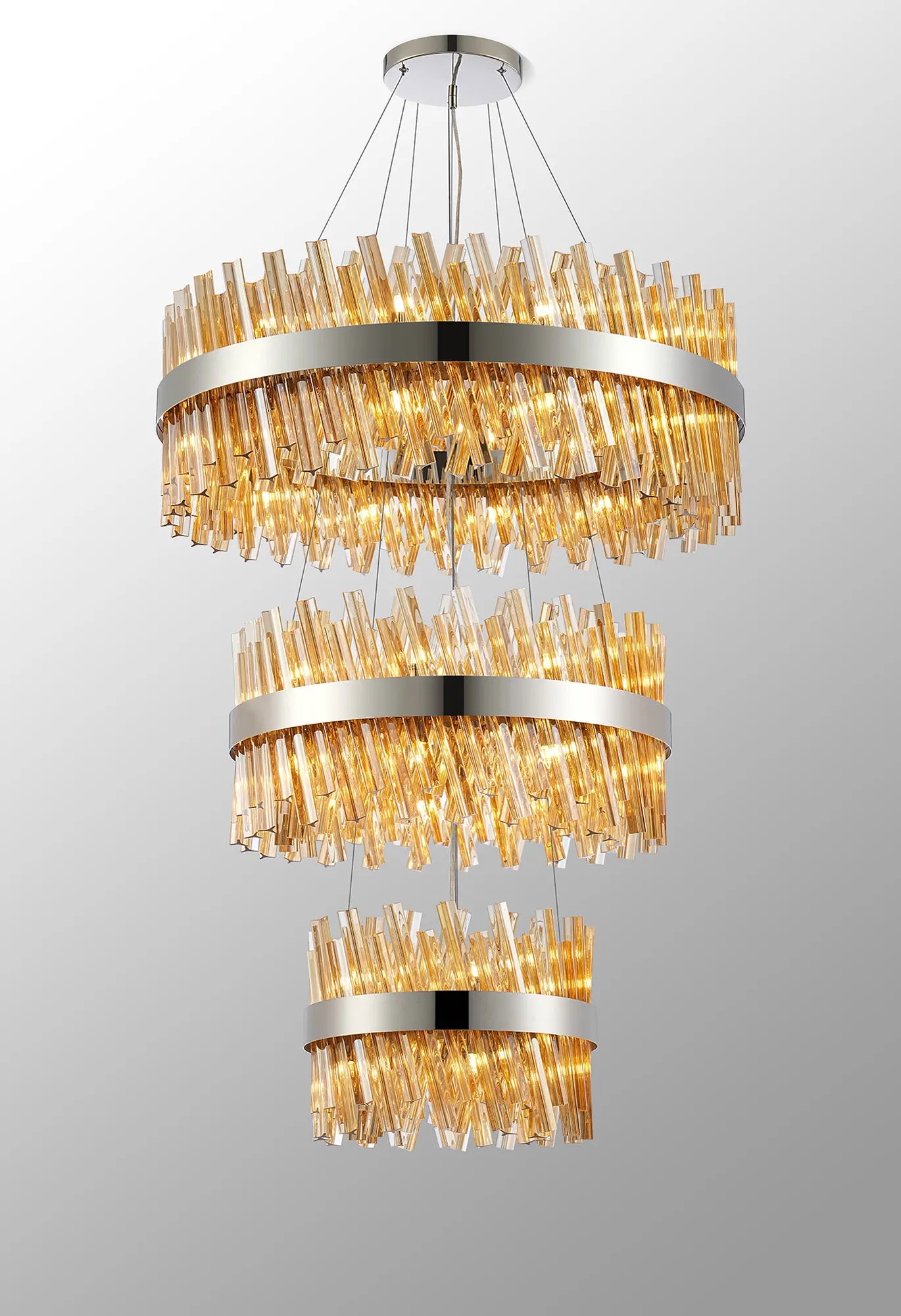 Farnley 3 Tier 80cm Pendant 24 Light - Polished Nickel & Amber