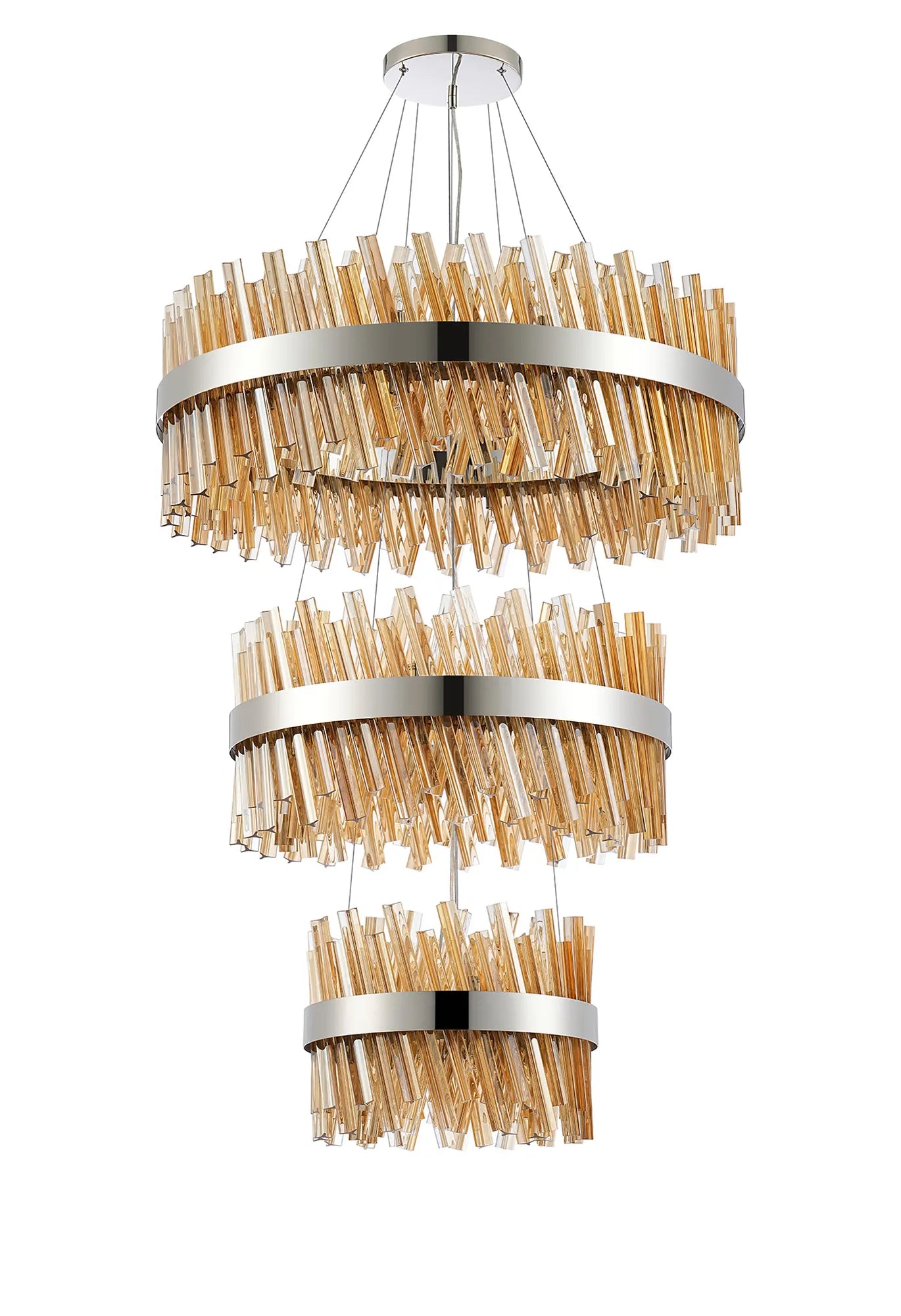 Farnley 3 Tier 80cm Pendant 24 Light - Polished Nickel & Amber