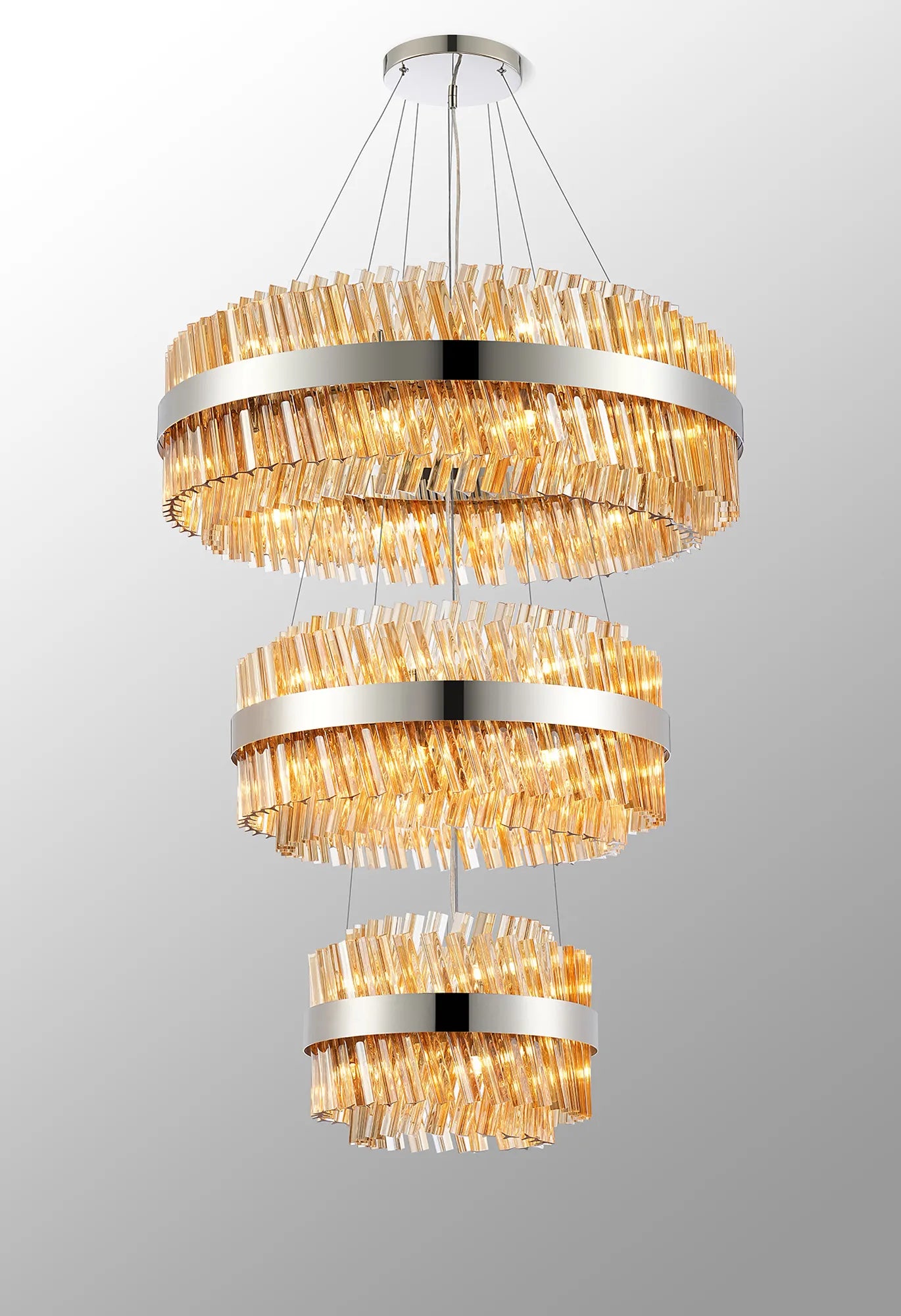 Farnley 3 Tier 80cm Pendant 24 Light - Polished Nickel & Amber