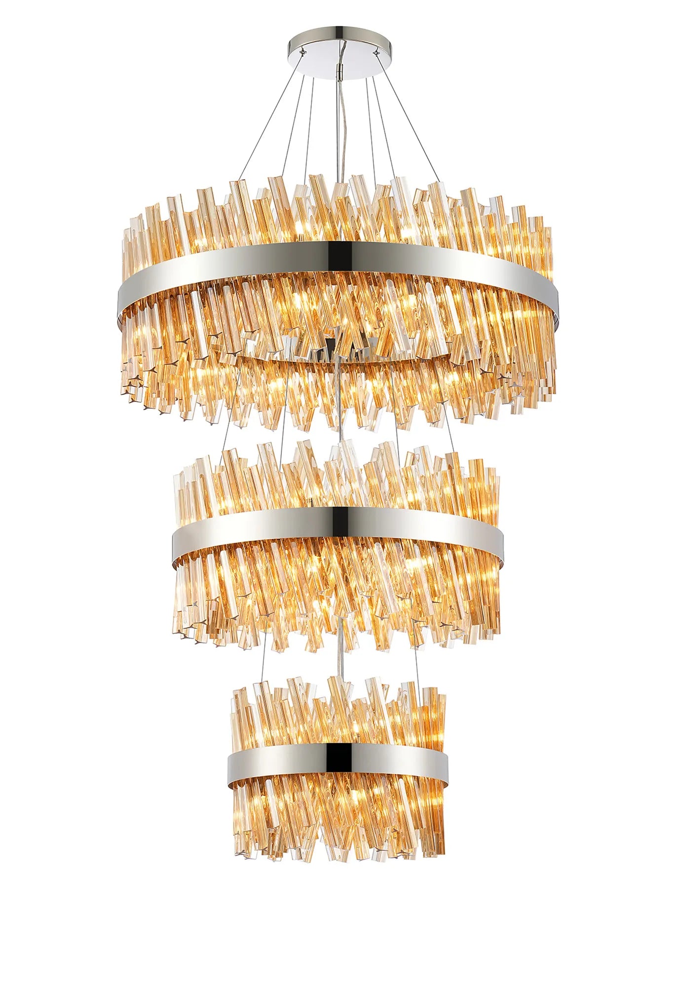 Farnley 3 Tier 80cm Pendant 24 Light - Polished Nickel & Amber