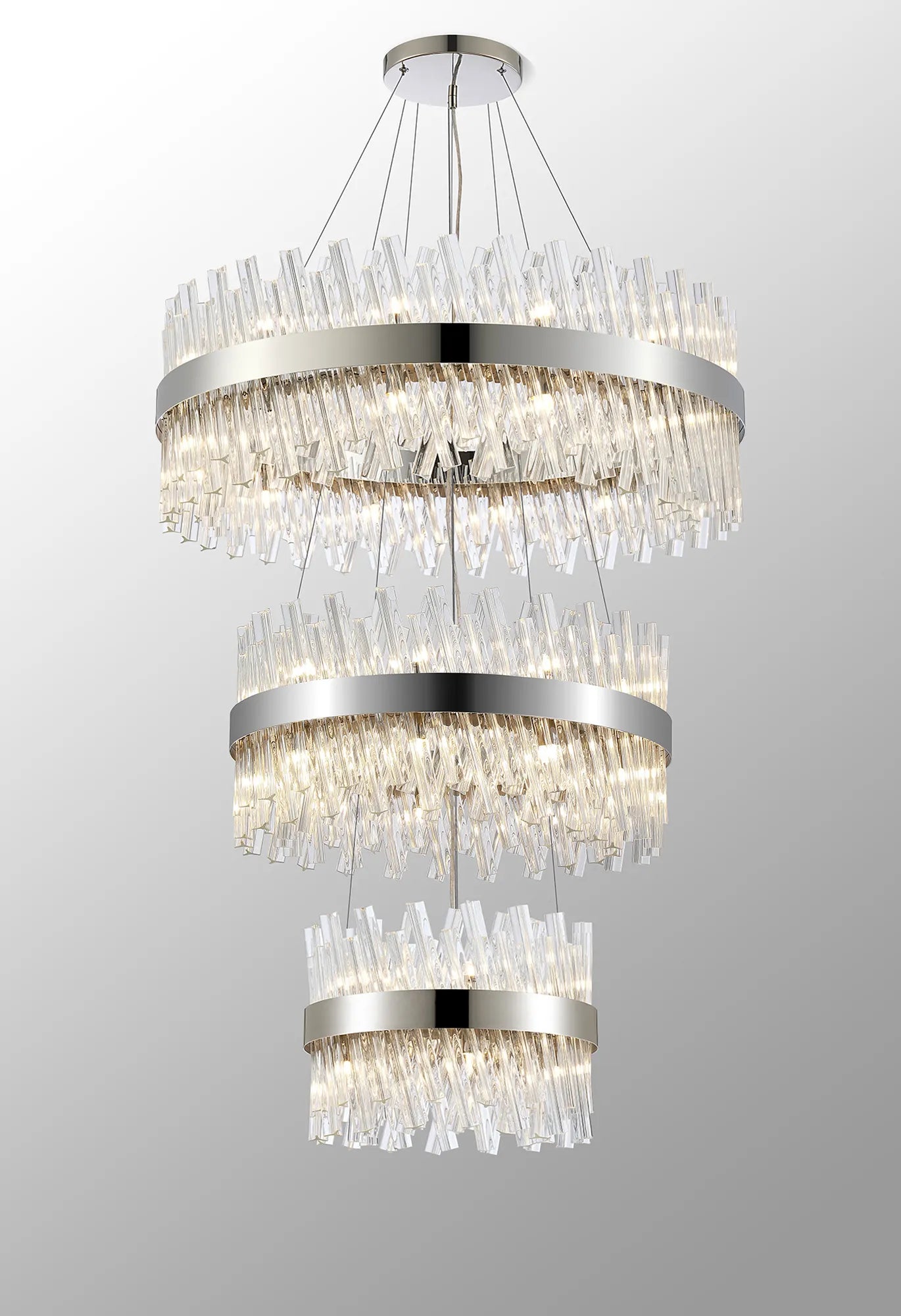 Farnley 3 Tier 80cm Pendant 24 Light - Polished Nickel & Clear