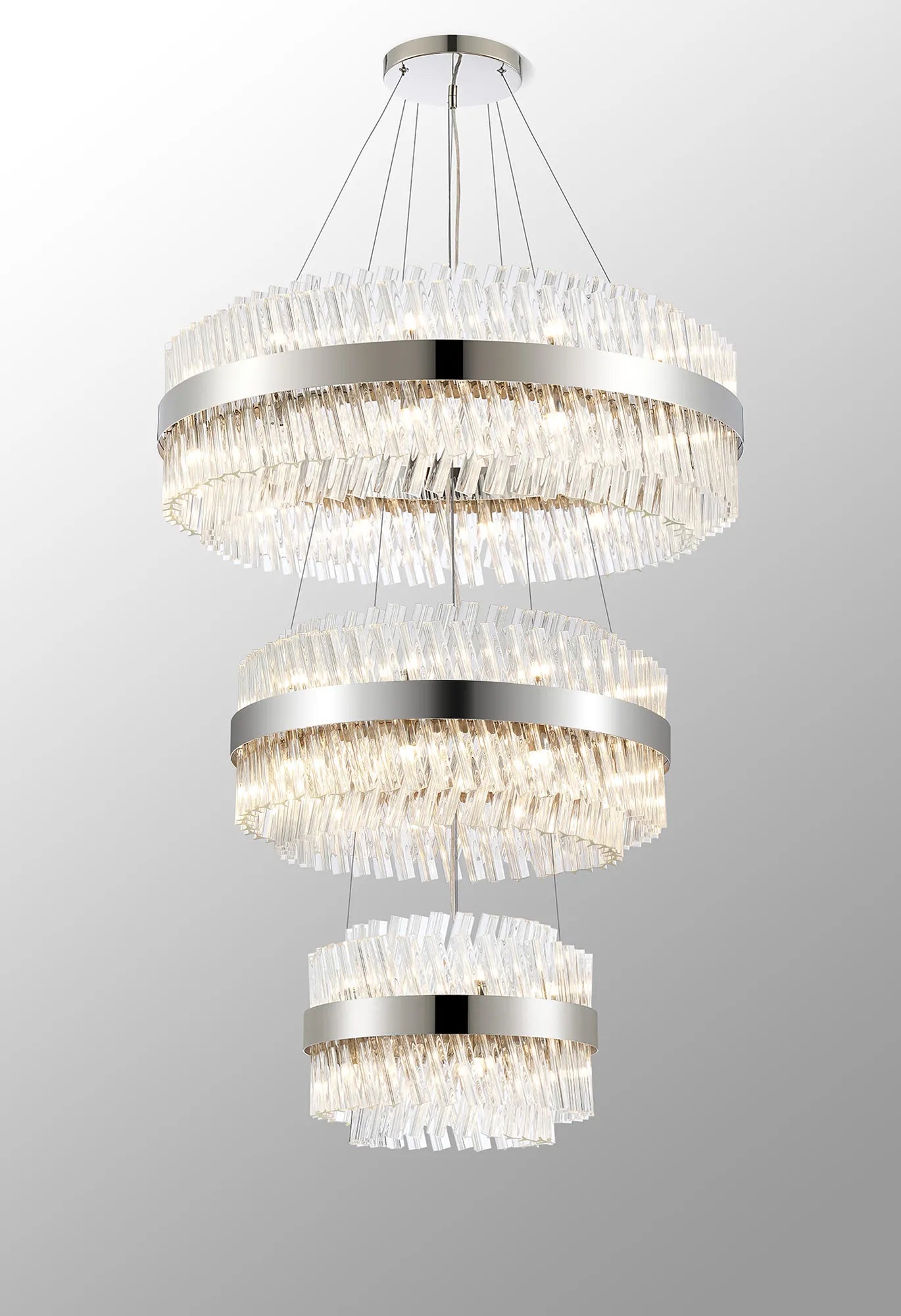 Farnley 3 Tier 80cm Pendant 24 Light - Polished Nickel & Clear