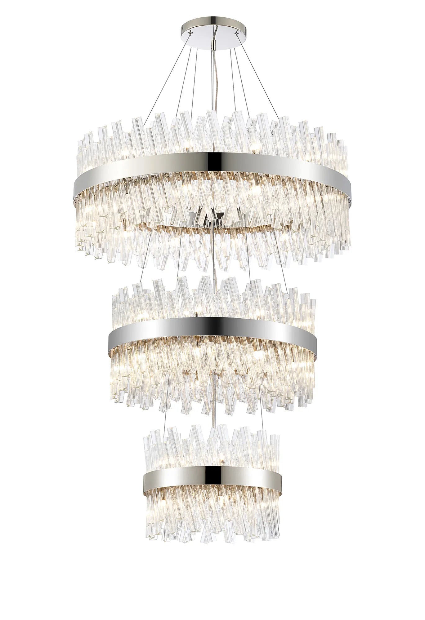 Farnley 3 Tier 80cm Pendant 24 Light - Polished Nickel & Clear