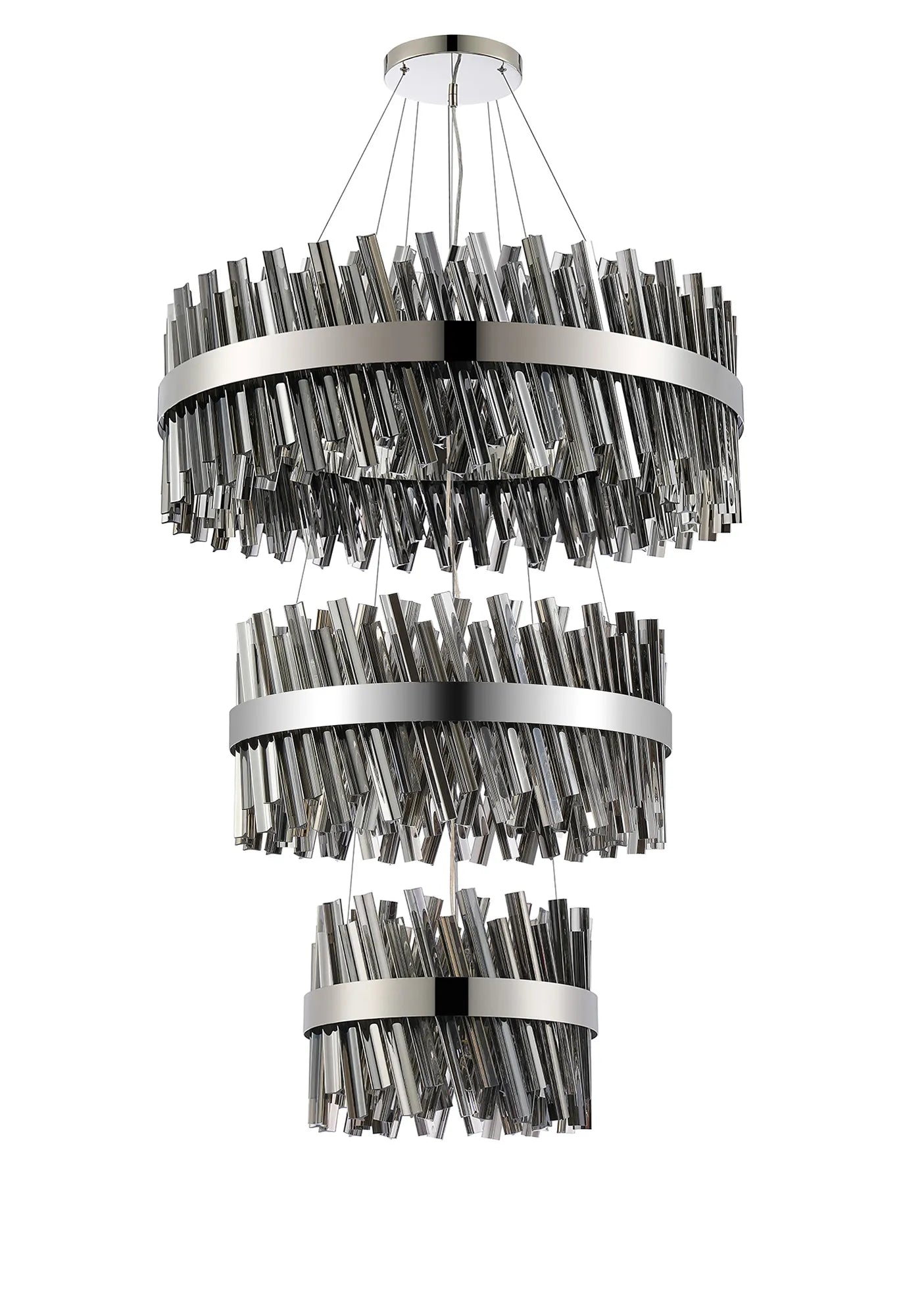 Farnley 3 Tier 80cm Pendant 24 Light - Polished Nickel & Smoke