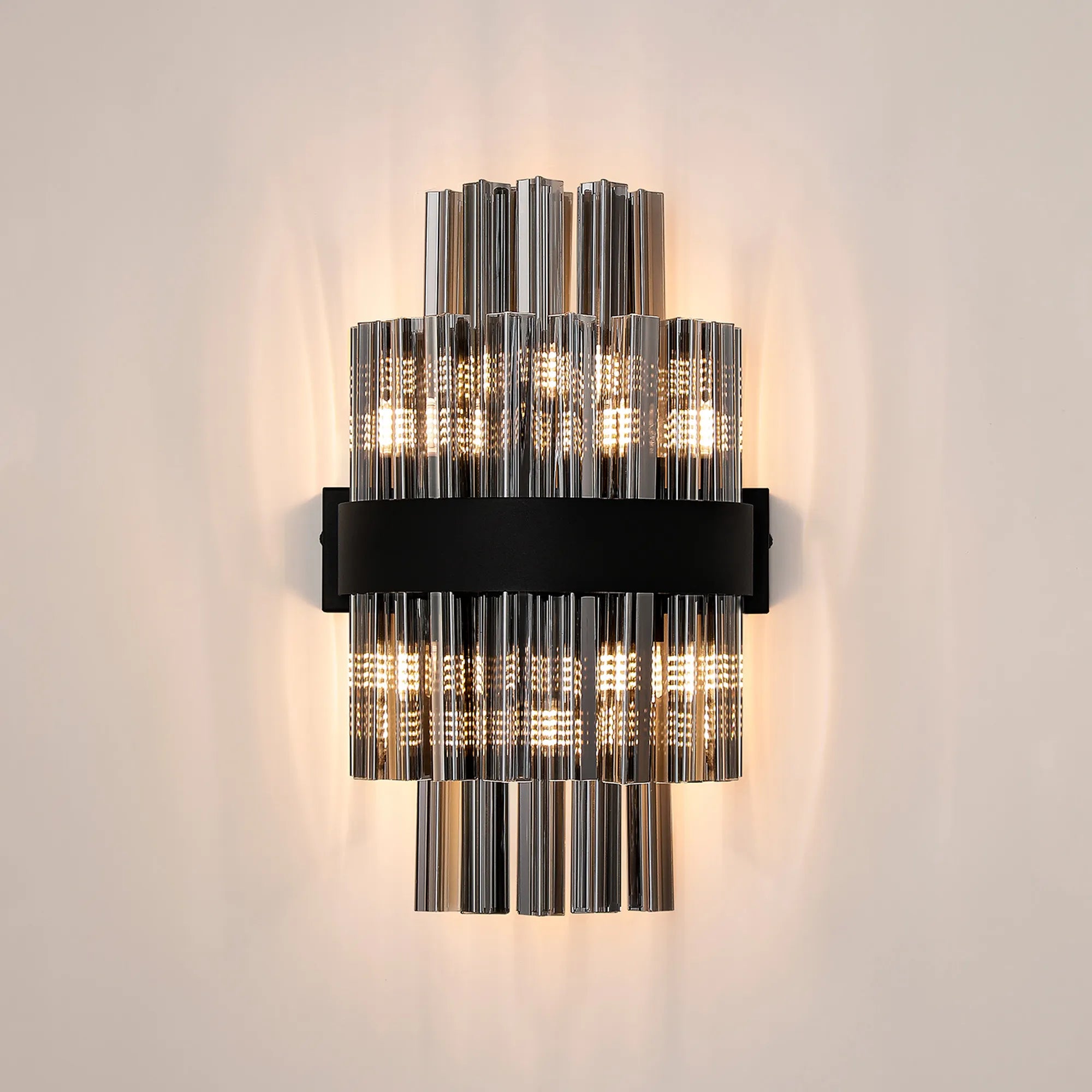 Farnley 6 Light Wall Light - Satin Black & Smoke