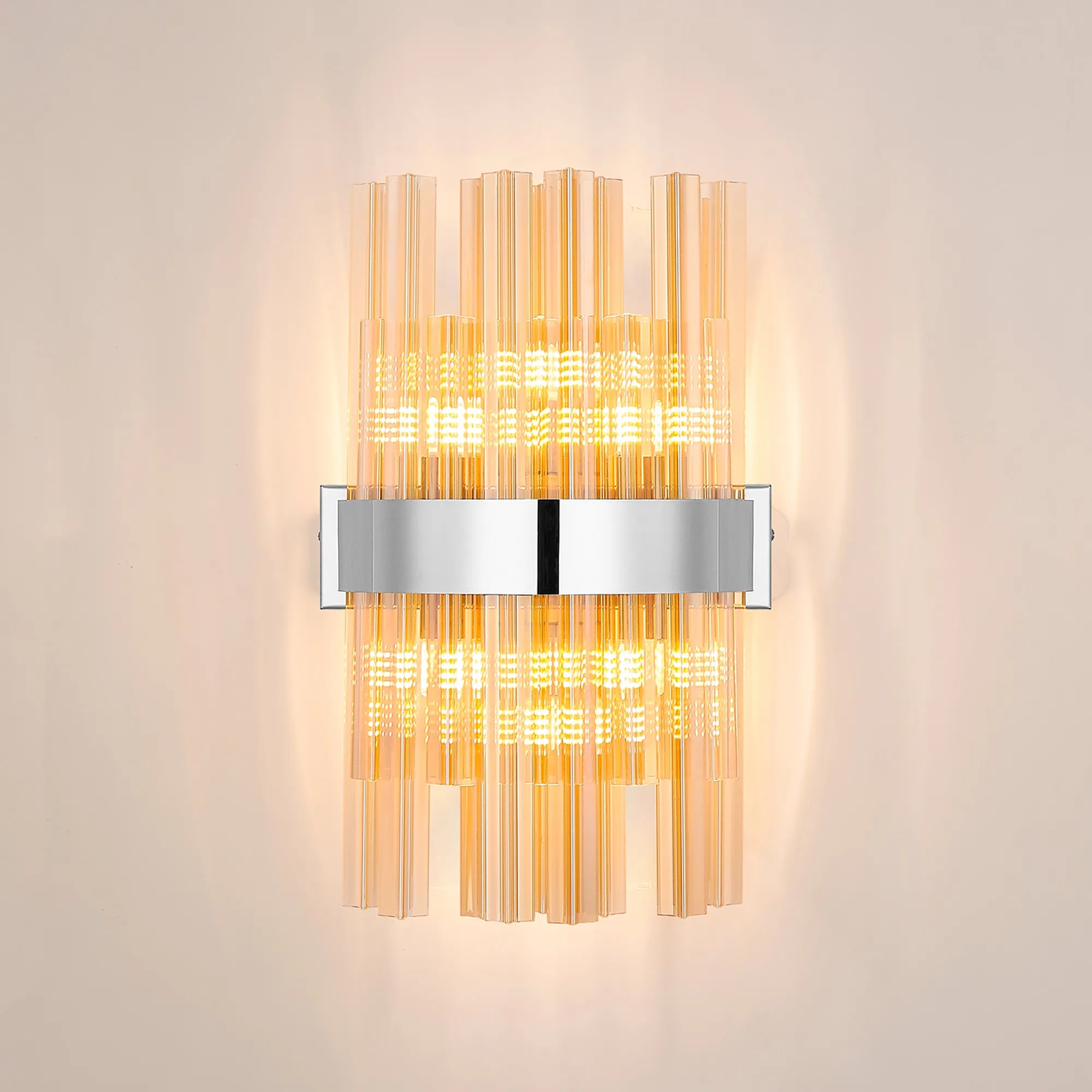 Farnley 6 Light Wall Light - Polished Nickel & Amber