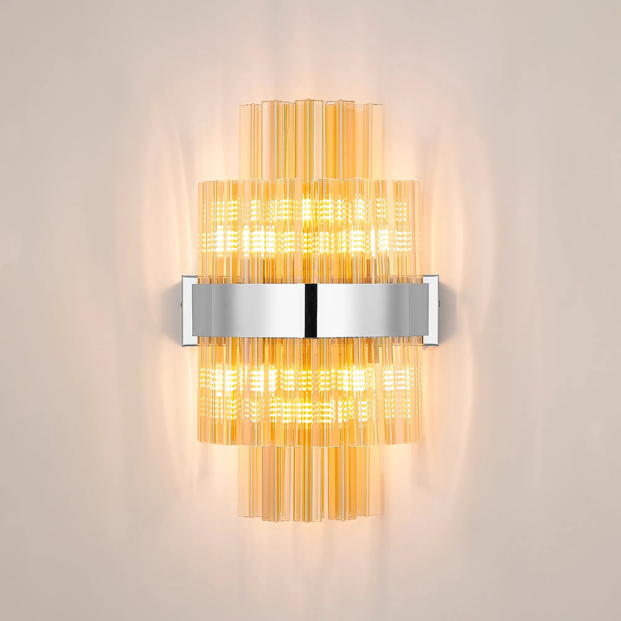 Farnley 6 Light Wall Light - Polished Nickel & Amber