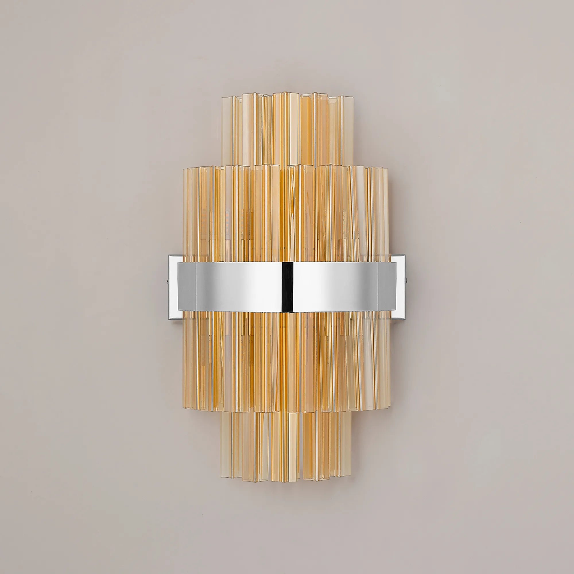 Farnley 6 Light Wall Light - Polished Nickel & Amber