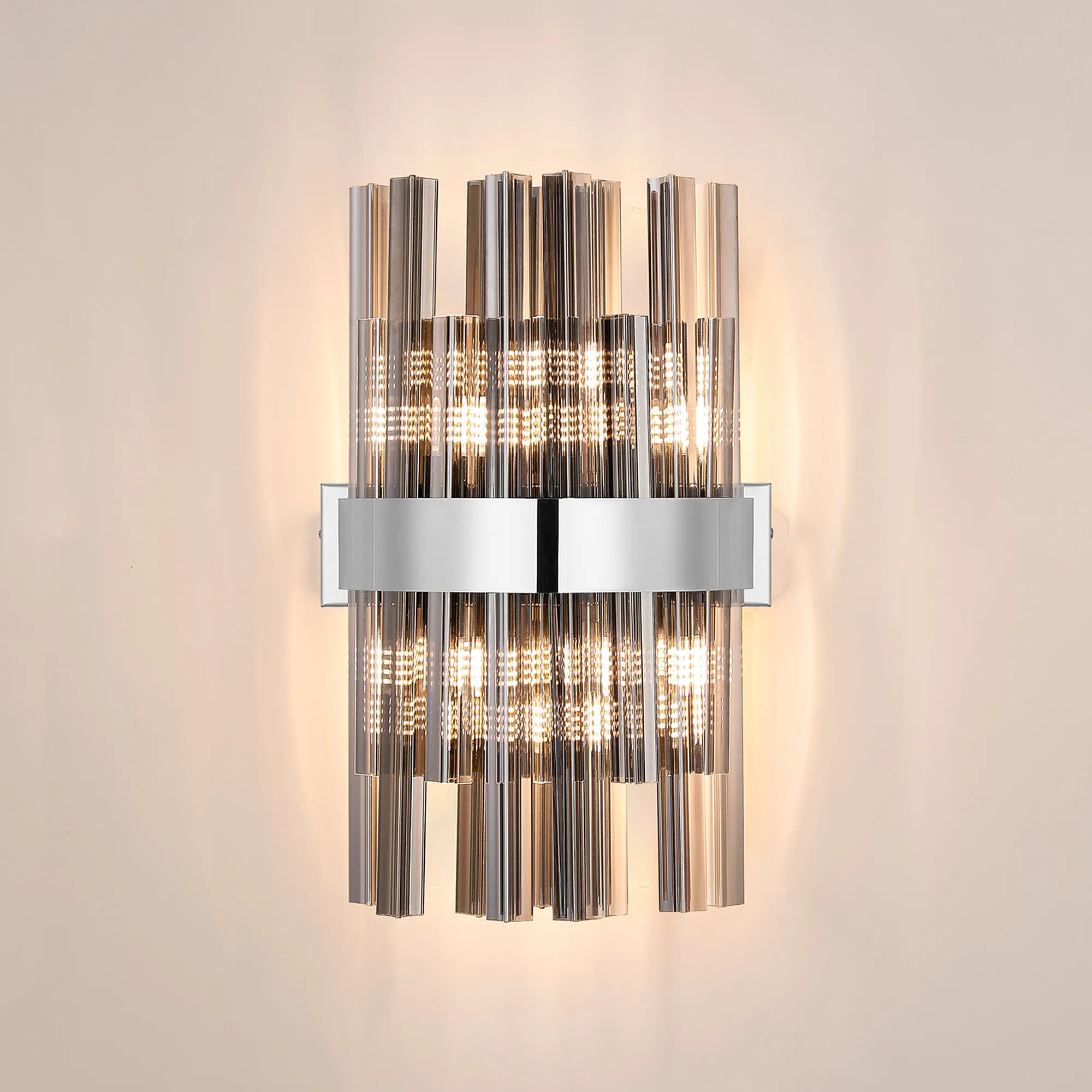 Farnley 6 Light Wall Light - Polished Nickel & Smoke