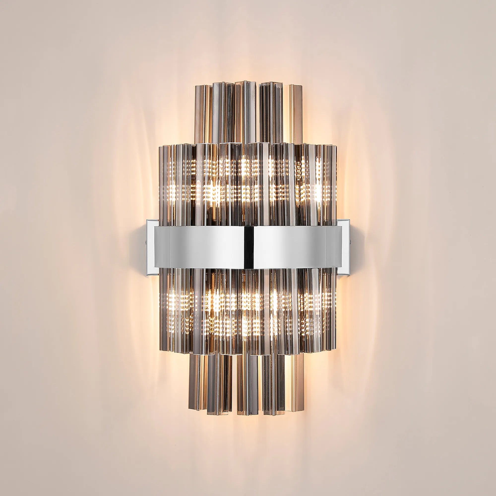 Farnley 6 Light Wall Light - Polished Nickel & Smoke