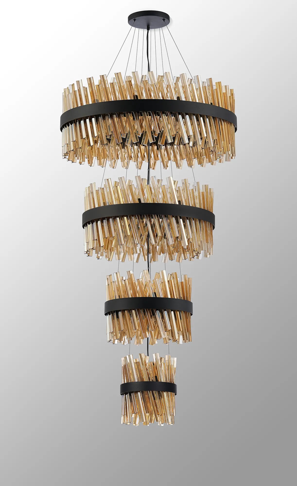 Farnley 4 Tier 80cm Pendant 24 Light - Black & Amber