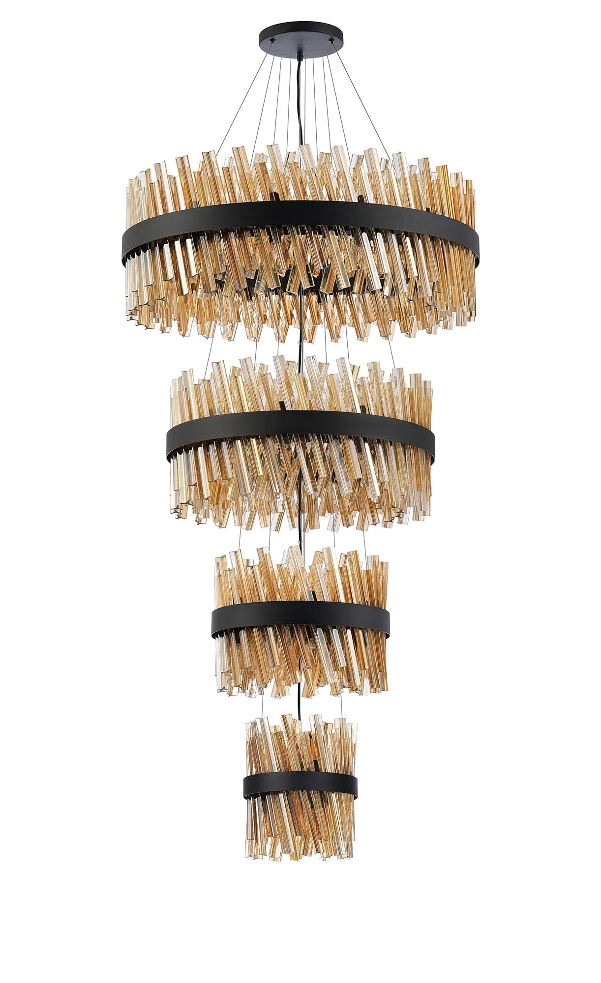 Farnley 4 Tier 80cm Pendant 24 Light - Black & Amber