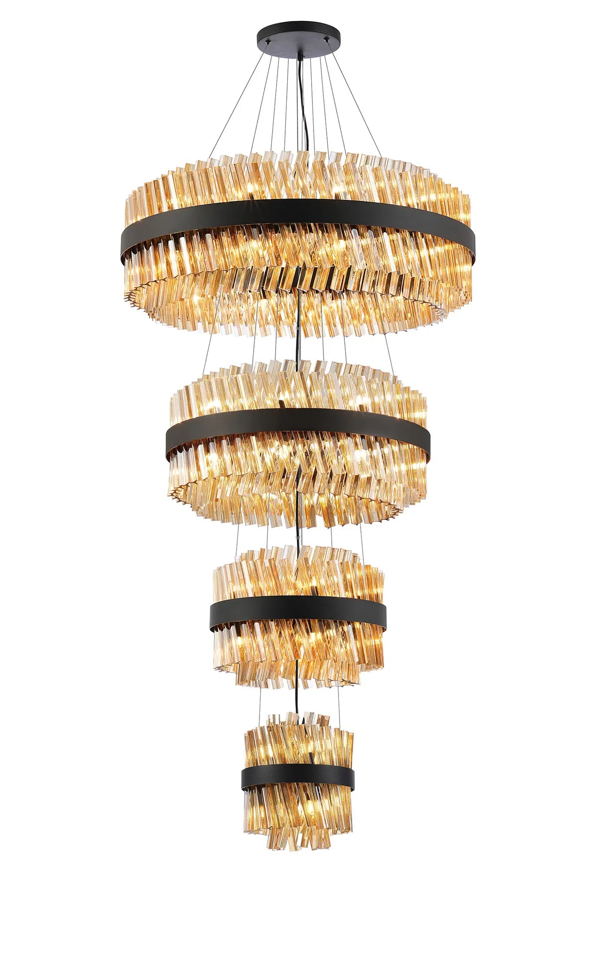 Farnley 4 Tier 80cm Pendant 24 Light - Black & Amber