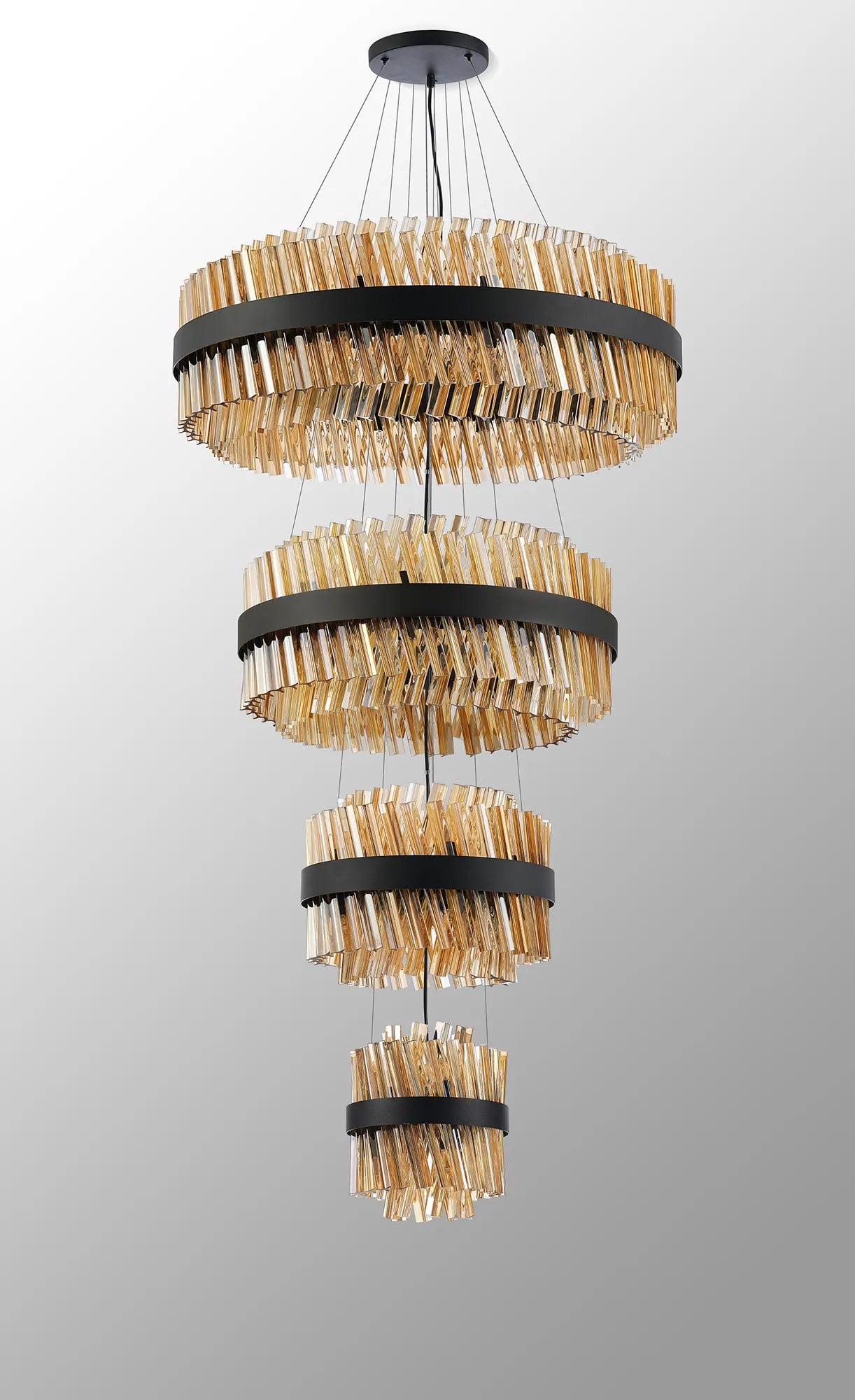 Farnley 4 Tier 80cm Pendant 24 Light - Black & Amber