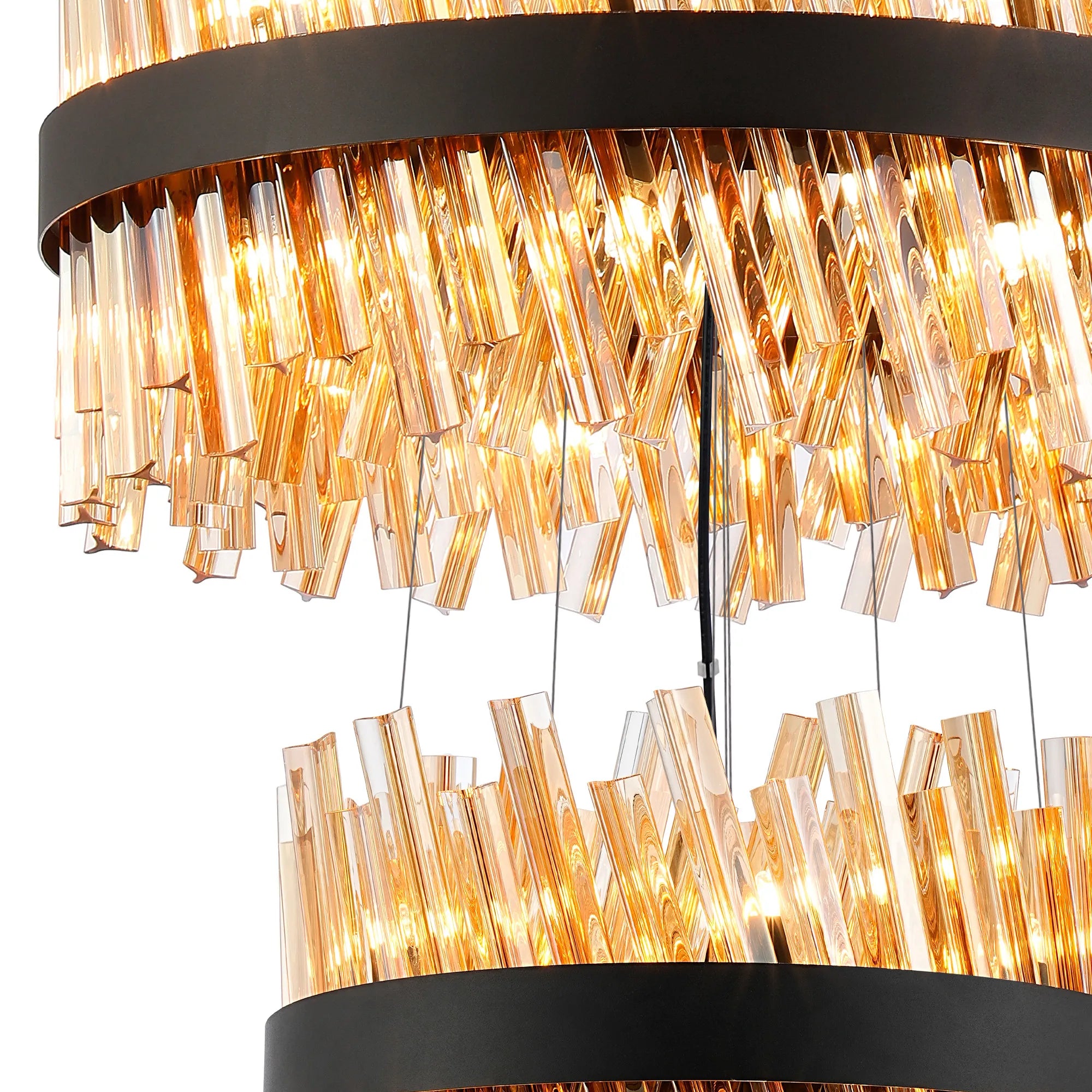 Farnley 4 Tier 80cm Pendant 24 Light - Black & Amber