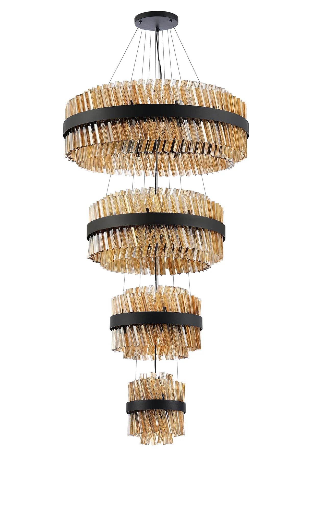 Farnley 4 Tier 80cm Pendant 24 Light - Black & Amber