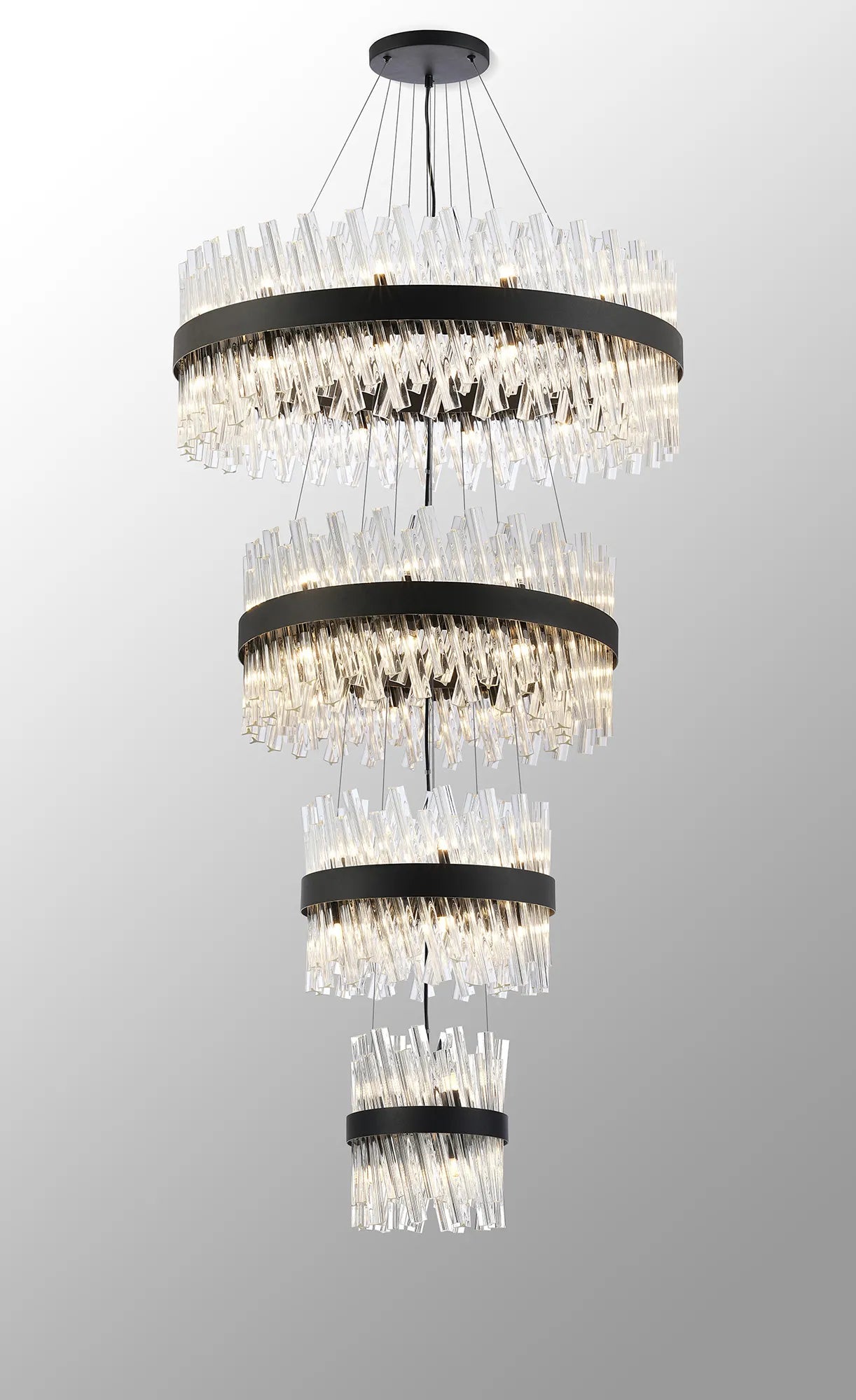 Farnley 4 Tier 80cm Pendant 24 Light - Black & Clear