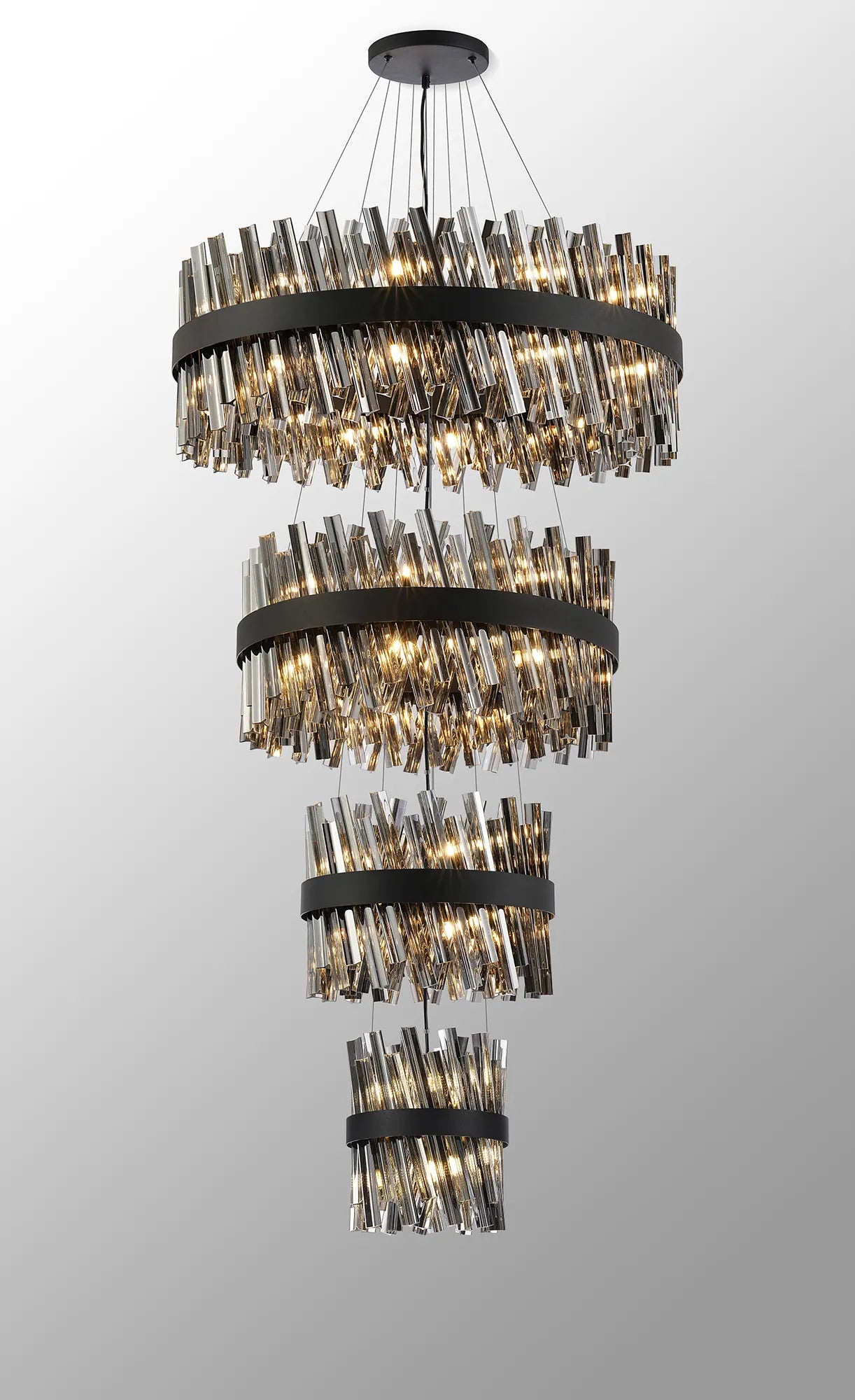 Farnley 4 Tier 80cm Pendant 24 Light - Black & Smoke